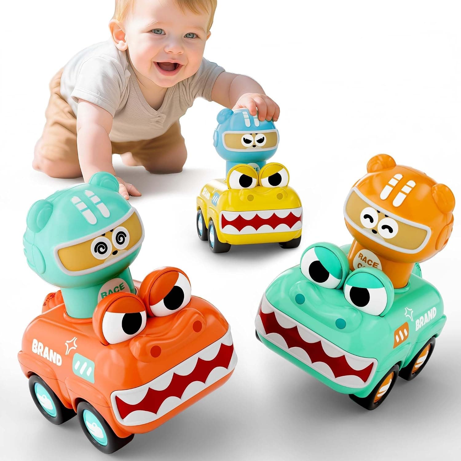 Press to Go Animal Car Toys for Toddlers 1-3, Baby Push Go Friction Racing Cars Toy, 3pcs Infant Play Vehicle Set for 12 18 24 Month, 1st Birthday Gifts for 1 2 3 Year Old Boy Girl Child