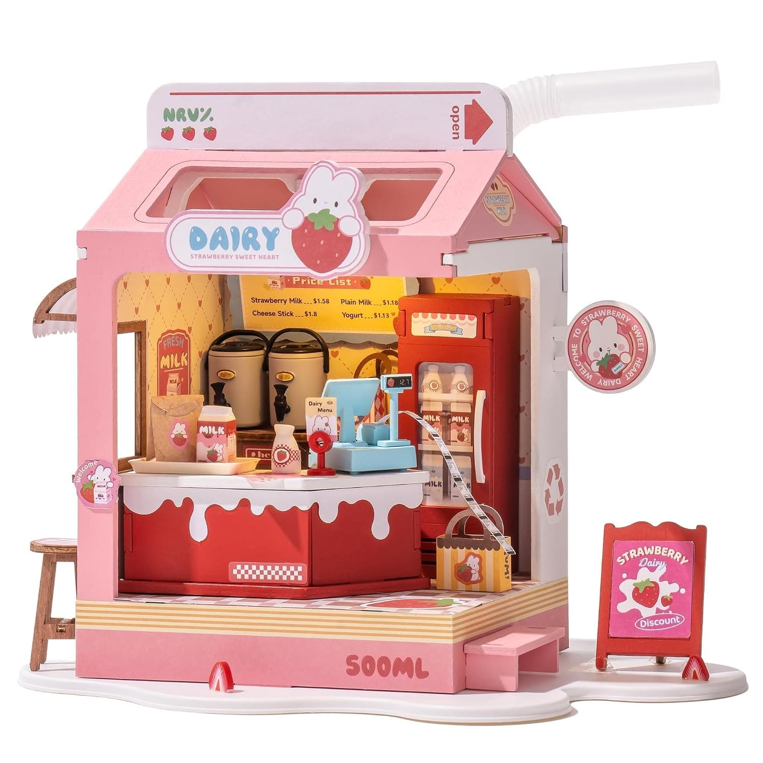 DIY Cute Mini House Building Miniature Kit Milkbox, Miniature Lifestyle Bookshelf Decoration, Cute Craft Kits for Women or Girls 14+, Kawaii Gifts Hobbies for Crafters (Strawberry Milkbox)
