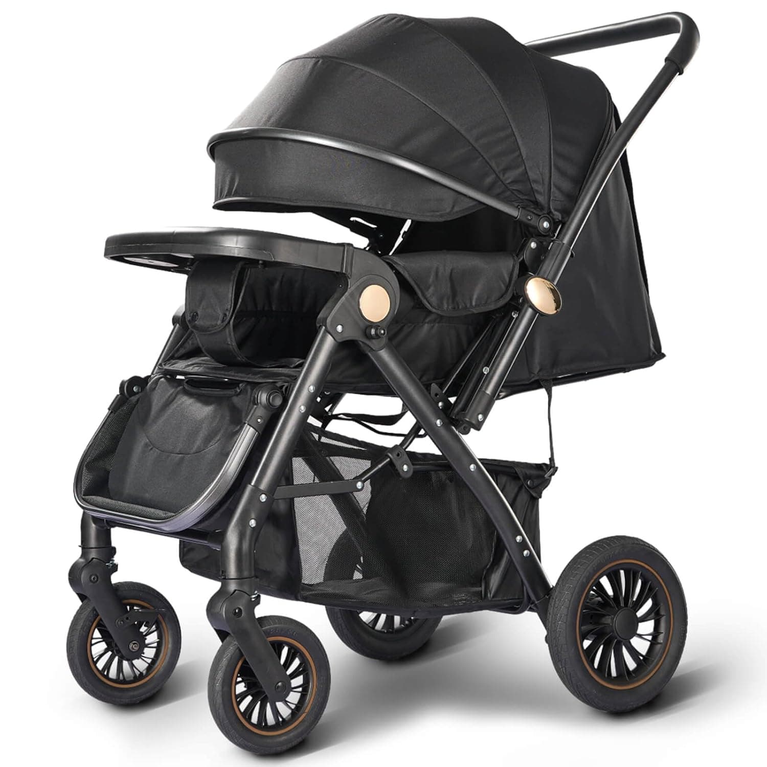 Hibobi Luxury Reversible Baby Stroller, Step-to-Fold Design, for 0–6 Years, 50 kg Load, All-Terrain Shock-Absorbing Wheels