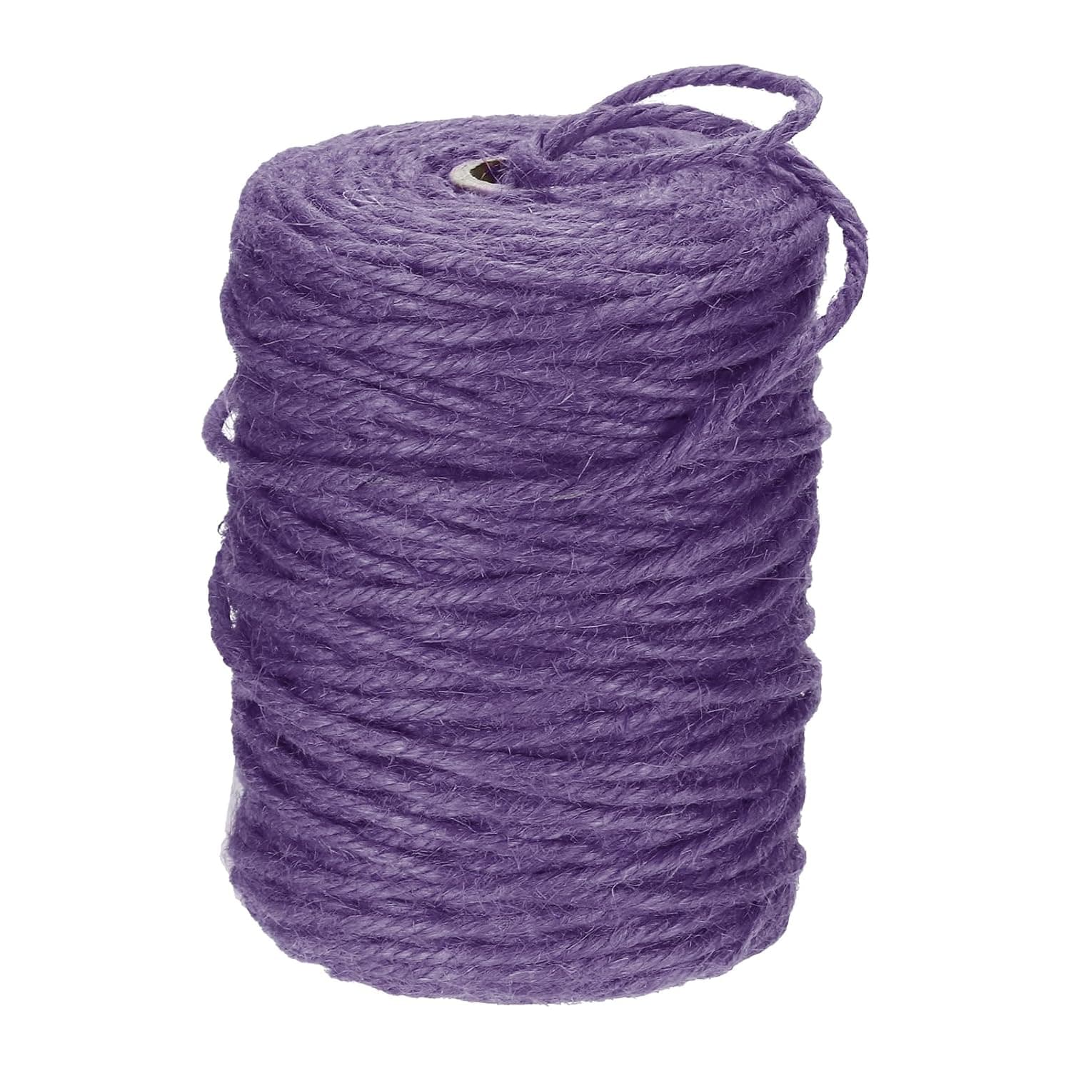 QUARKZMAN Natural Jute Yarn 328 ft x 3 mm Long Strong Yarn for Crafts, Ribbons, Gift Wrapping, Christmas, Weddings, Purple