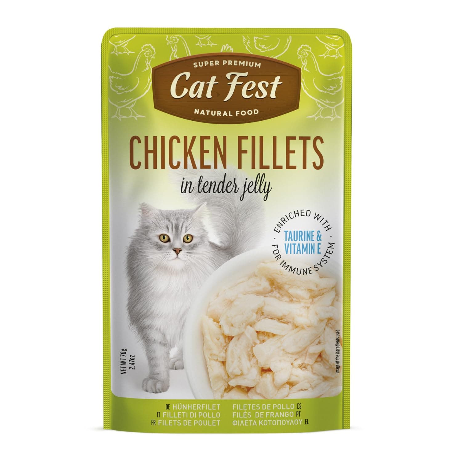 Cat Fest Super Premium Chicken Fillets in Tender Jelly – Premium Wet Cat Food Enriched with Taurine & Vitamin E for Healthy Heart, Eyes & Immunity – 70g