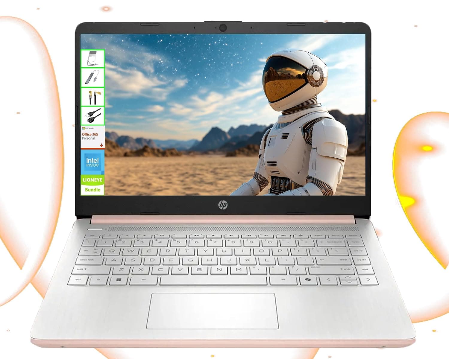 HP Laptop with Microsoft Office and 1TB Cloud Storage (1-Year) | 14 inch HD Computer | 16GB RAM | 128GB UFS & 128GB Portable SSD| Intel 4-Core CPU(Beat i3-10110U)| Windows 11 Home in S Mode| LE Bundle