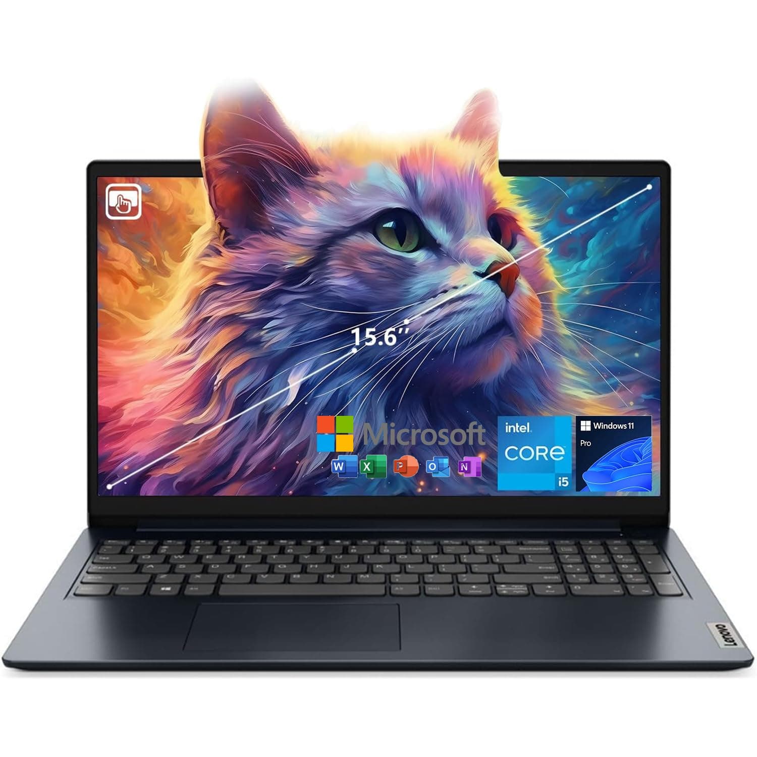 Lenovo IdeaPad 1i Laptop, 15.6 Inch FHD Touchscreen, Intel Core i5-1235U Processor, 16GB RAM, 512GB SSD, Webcam, HDMI, Wi-Fi 6, Windows 11 Pro, Blue, with Microsoft 365 for The Web