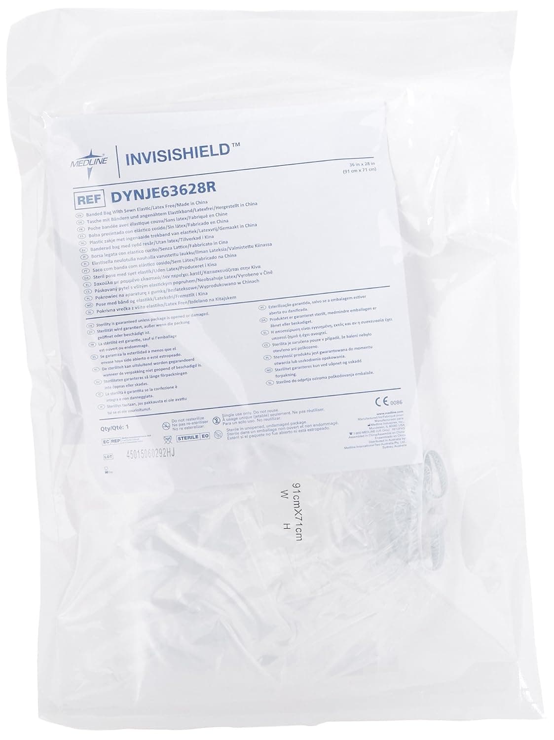 Medline DYNJE63628R Sterile Rectangular Cover for Surgical Intensifiers/Equipment, Banded Bag with Rubber Band, 36" Length x 28" Width, Clear (Pack of 25)