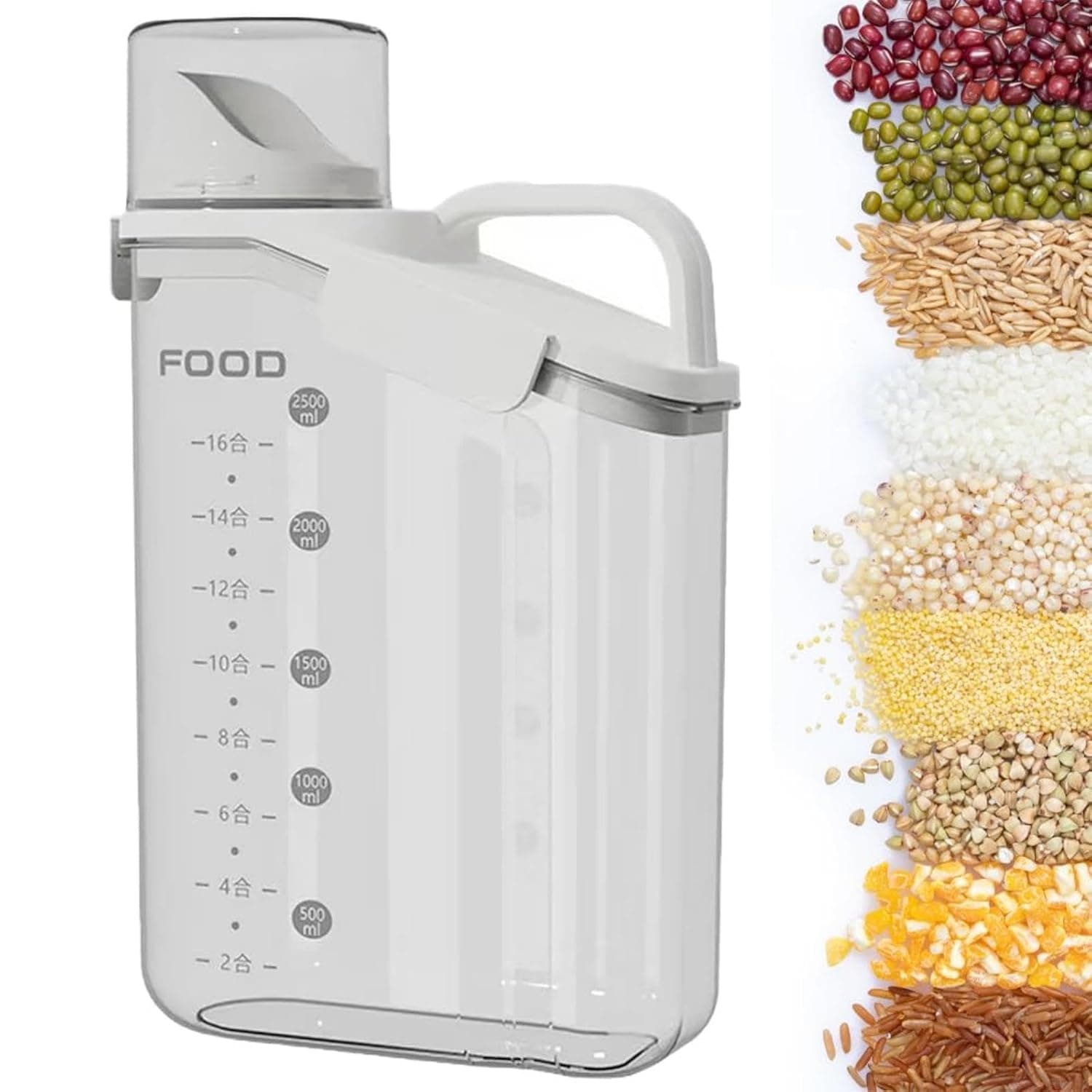 YelaJoy Rice Container Storage Tank 2800ML - Sealed Food Storage with Measuring Cup & Pour Spout, Kitchen Container for Rice, Flour, Oats (White)