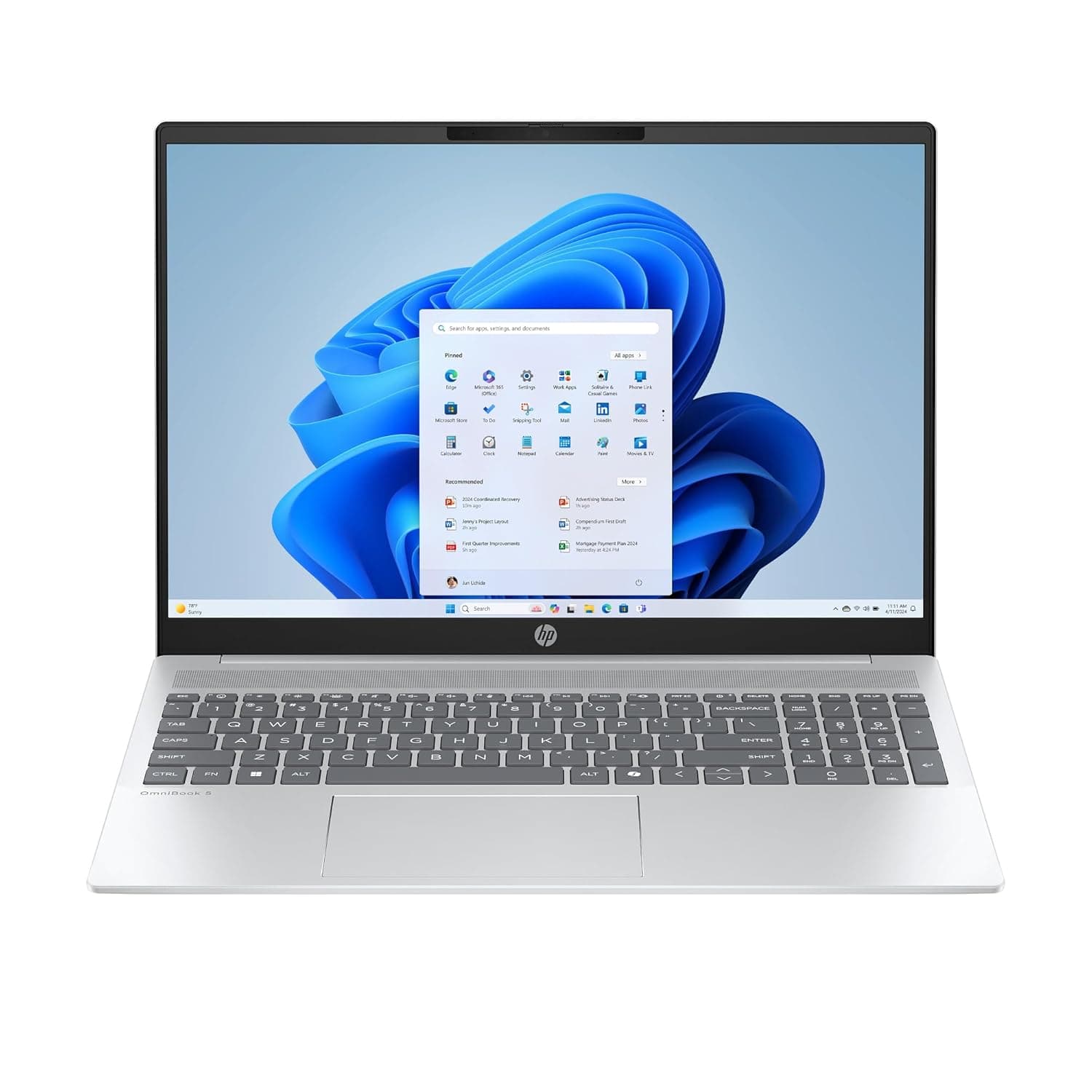 HP OmniBook 5 Laptop AI 16-af1003nx, 16" 2K, Intel Core Ultra 7-255U, Intel Graphics, 16GB RAM, 1TB SSD, Windows 11 Home, Glacier silver - C20VYEA