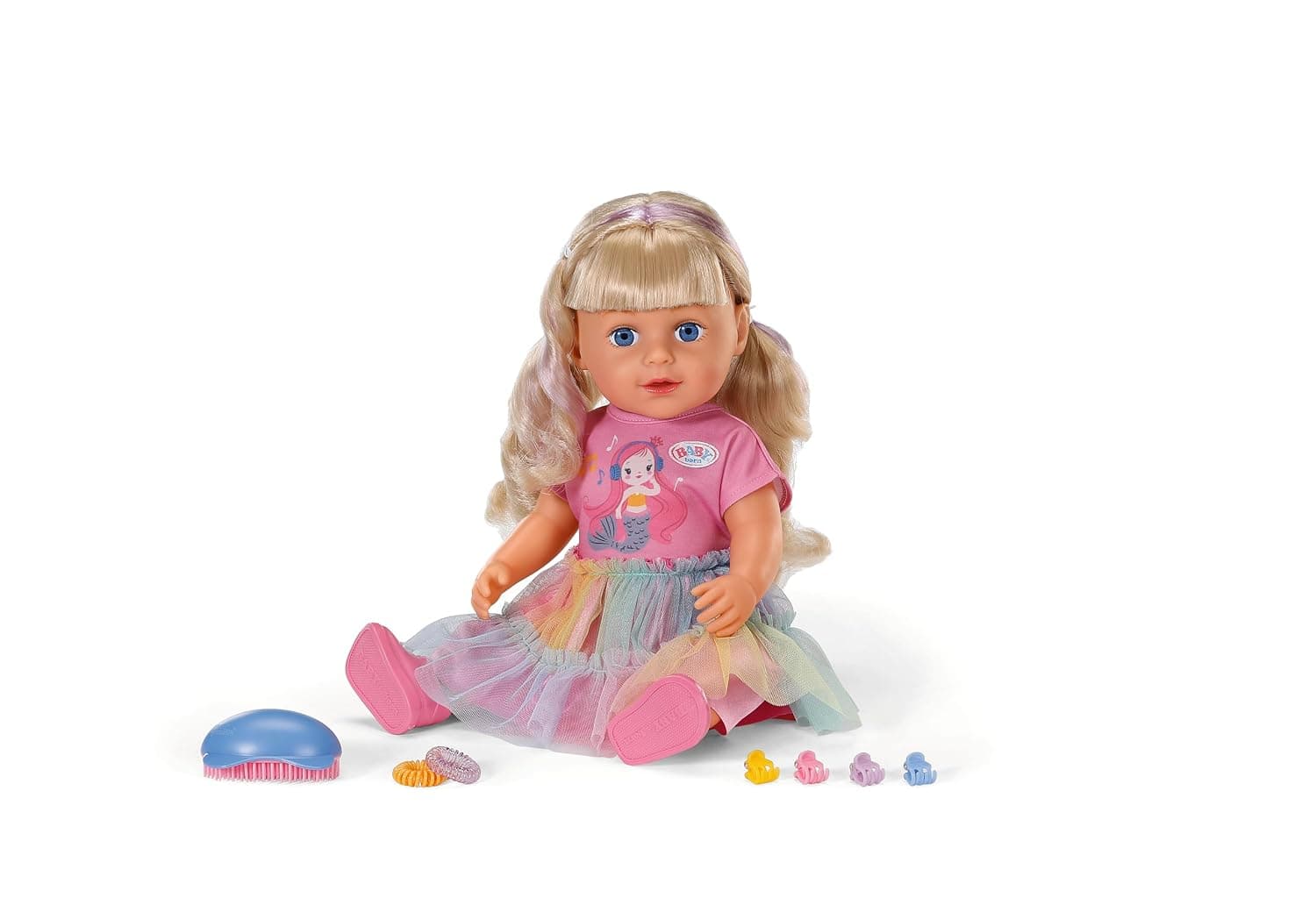 BABY born Carla - 43 cm Doll - High-Quality Blonde Hair with Strands - Requires No Batteries - Suitable for Children from 4 Years - Includes 7 Accessories, Pink | Blonde Hair with Strands, 7 Accessories Included, Battery Free Operated, Ages 4+
