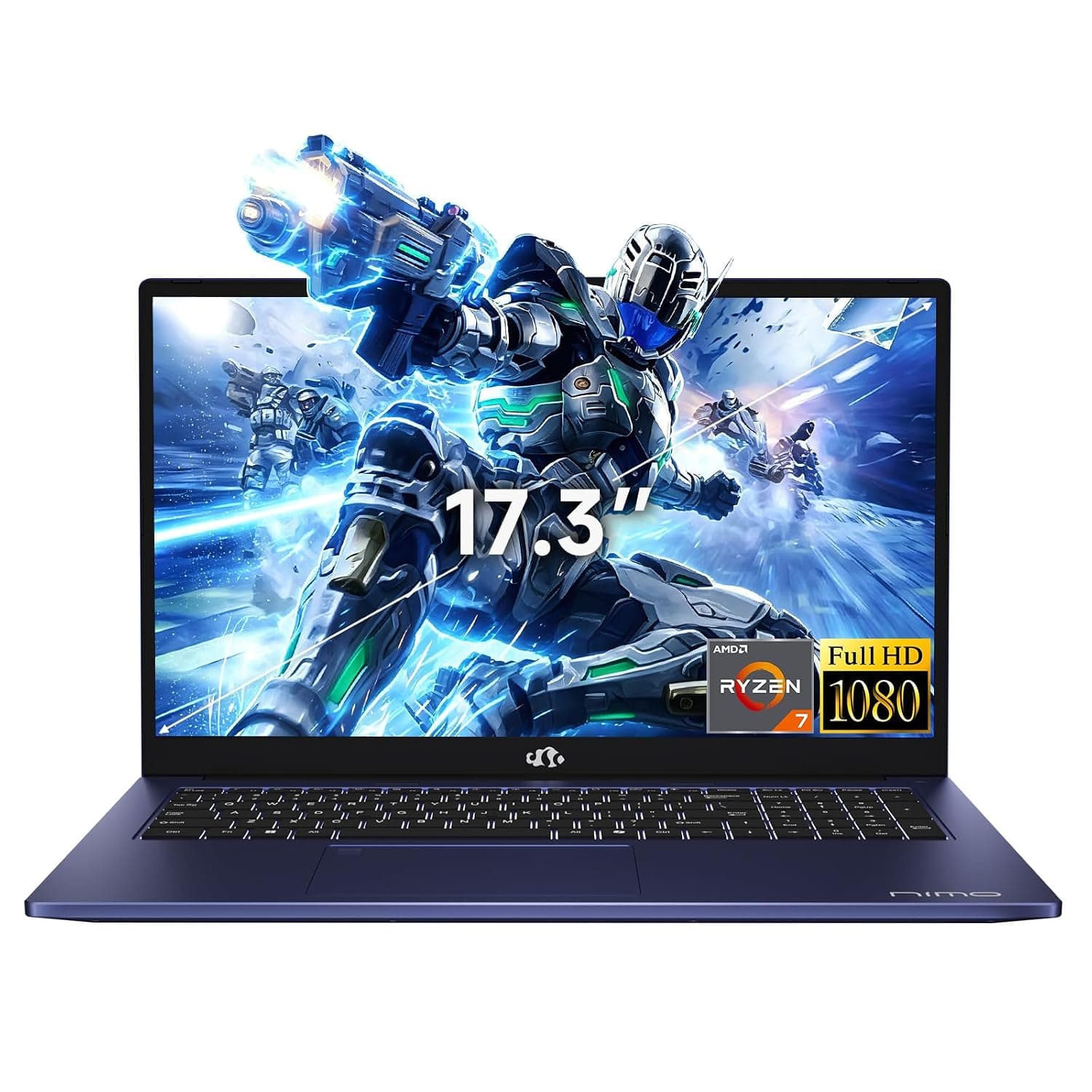 NIMO Light-Gaming-Laptop, 17.3" FHD Computer with 8-Core R7 7735HS 64GB DDR5 RAM 1TB SSD (Up to 4.75GHz, Beat i7-12650H) Radeon 680M GPU 100W Fast PD for Content Creators & Student 2Y Warranty