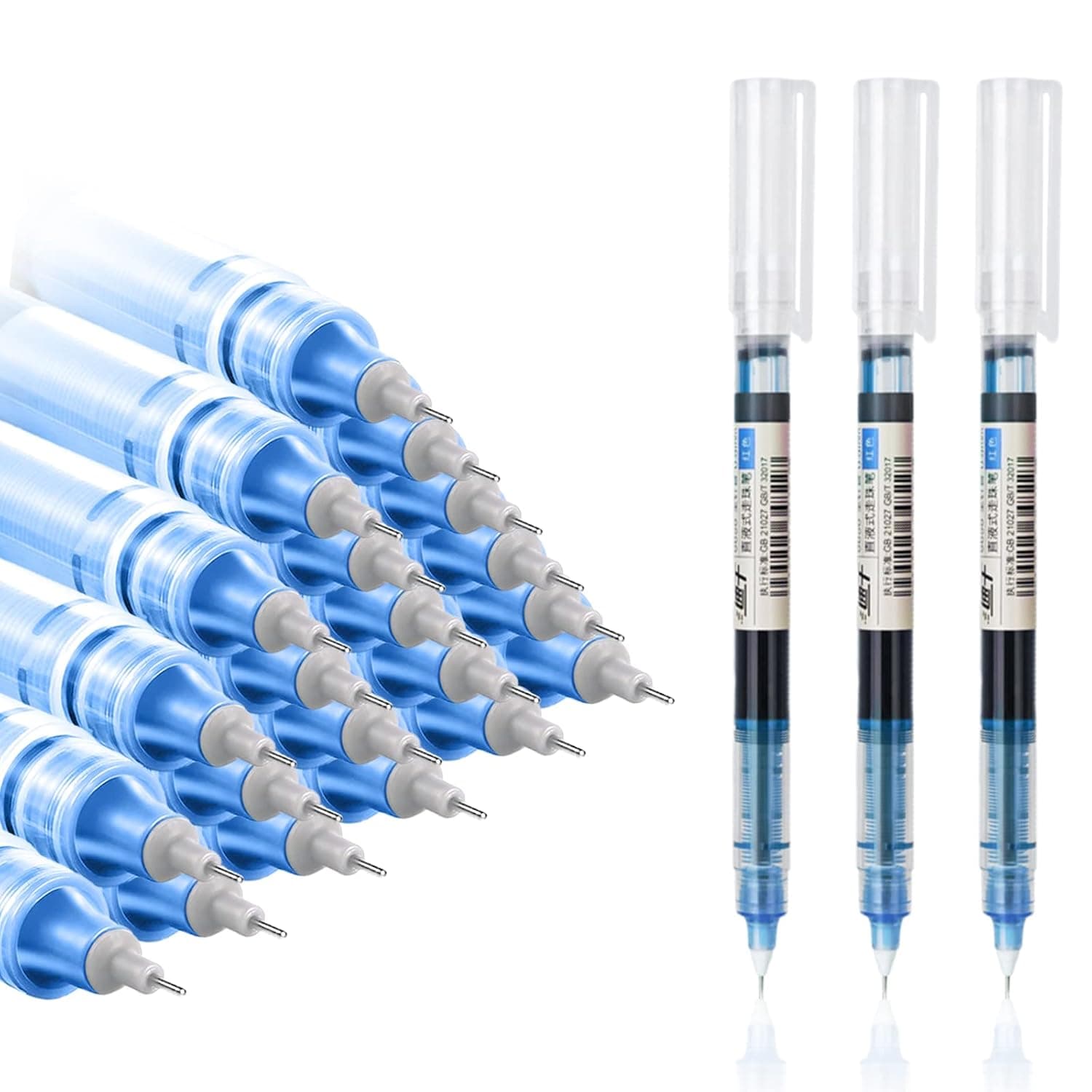 24 Pieces Rolling Ball Pens, Quick Dry Ink 0.5 mm Extra Fine Point Pens Liquid Ink Pen Rollerball Pens (Blue-24 PCS)
