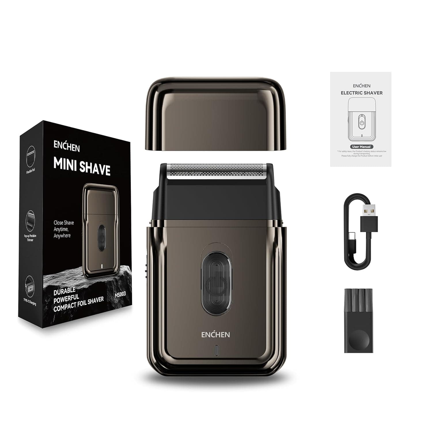 Enchen Electric Foil Shaver for Men – Rechargeable Razor with Pop-Up Trimmer, Type-C Fast Charging, 600mAh Battery, Cordless Wet & Dry Face Shaver, Close & Smooth Shave, Portable Beard Trimmer