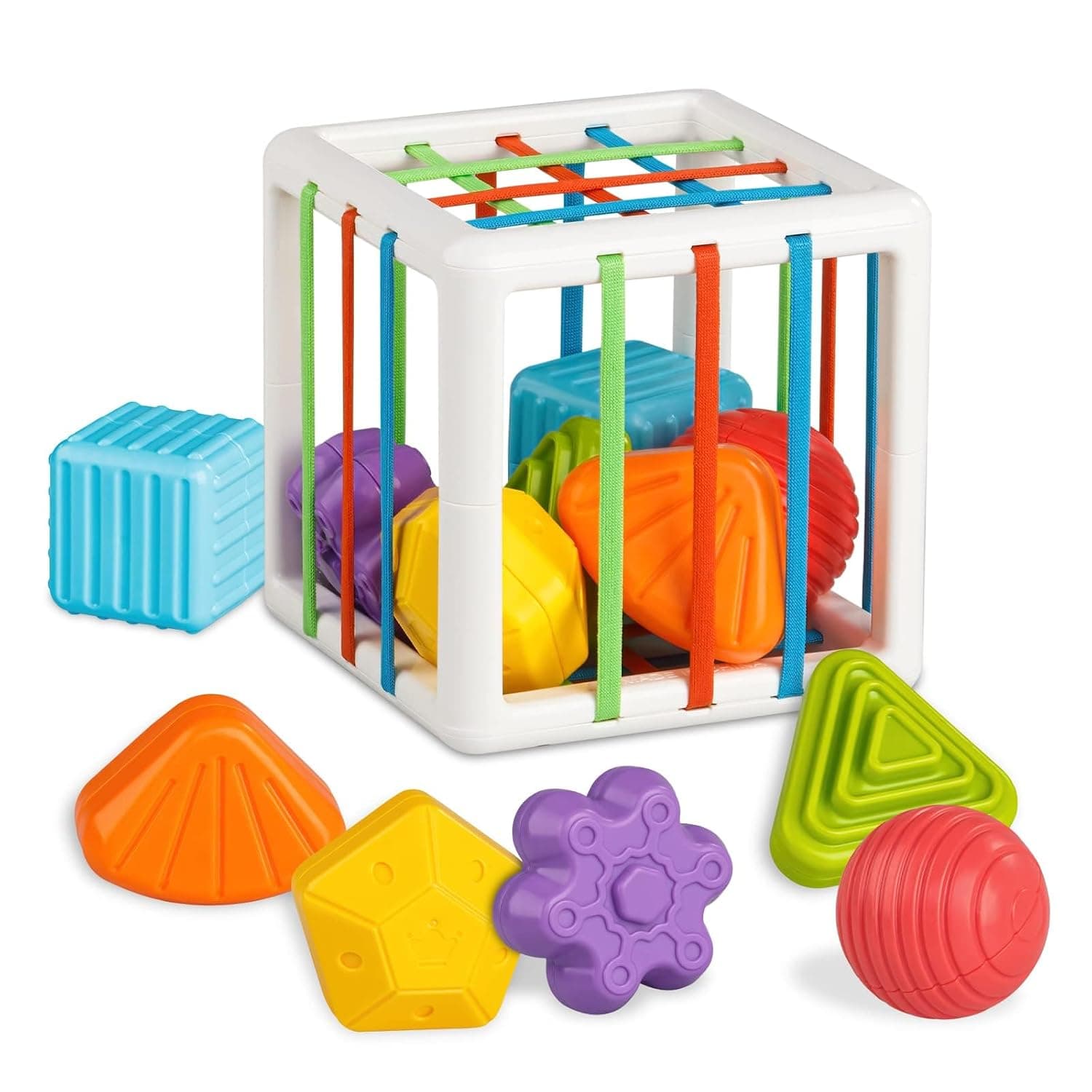Montessori Toys for 1 Year Old, Cube & 6 Sensory Shape Blocks, Baby Toys 12-18 Months, Developmental Infant Birthday Gifts for Learning Toddler Age 1 2 3