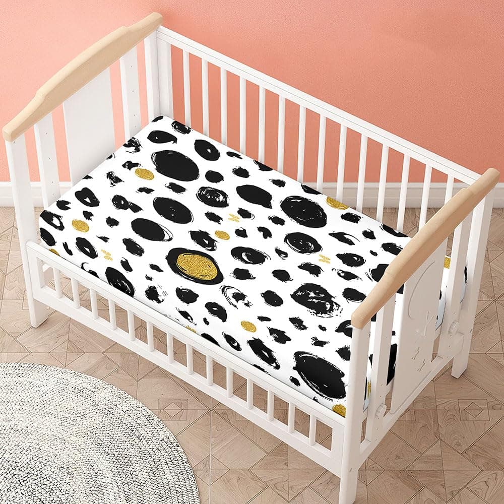 Morbuy Cot Fitted Sheets, Soft Cot Sheets, Cot Sheets with Elasticated Corners, Crib Sheets for Babies, Girls and Boys (120 x 60 cm, Cow Dots)