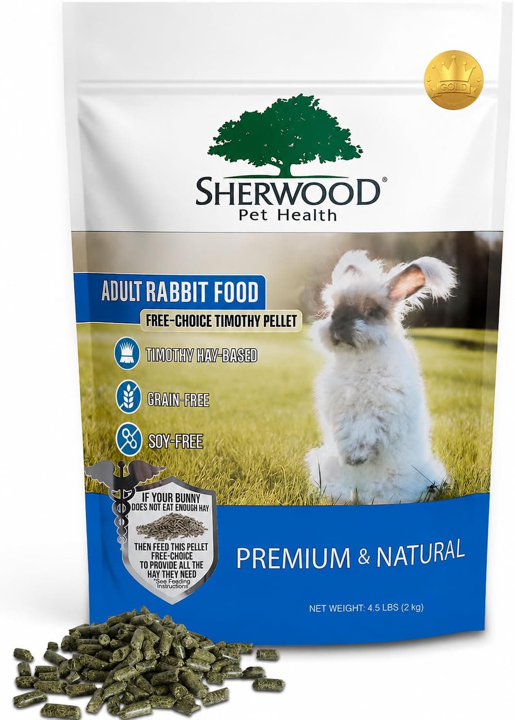 Sherwood Pet Health Adult Rabbit Food Timothy Hay Free-Choice 4.5lbs Hay-Based, Grain and Soy-Free for Better Digestion