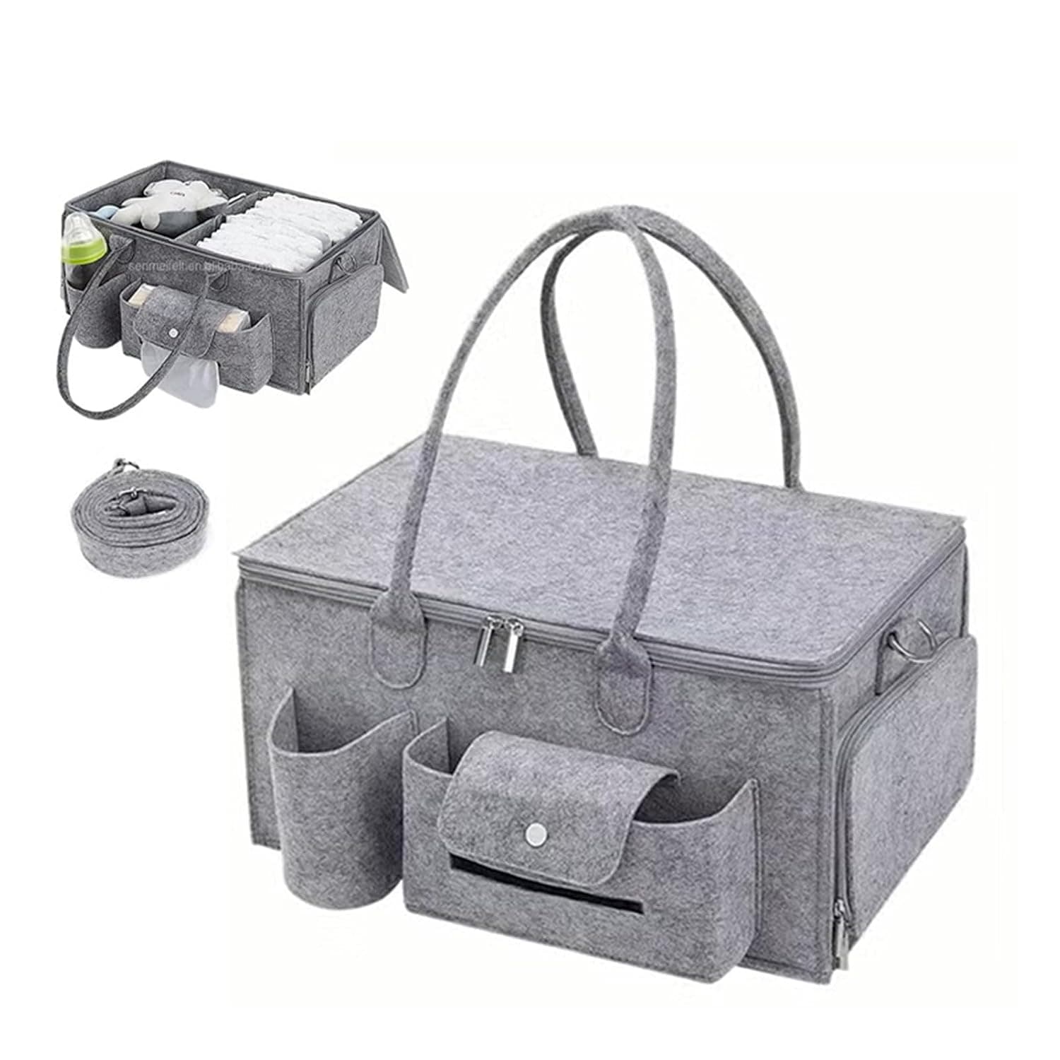 MOTIM Baby Diaper Caddy Organizer, Portable Diapers Storage Tote Bag with Roll Lid and Removable Dividers for Changing Table or Car, Travel-Friendly, TAC0009G