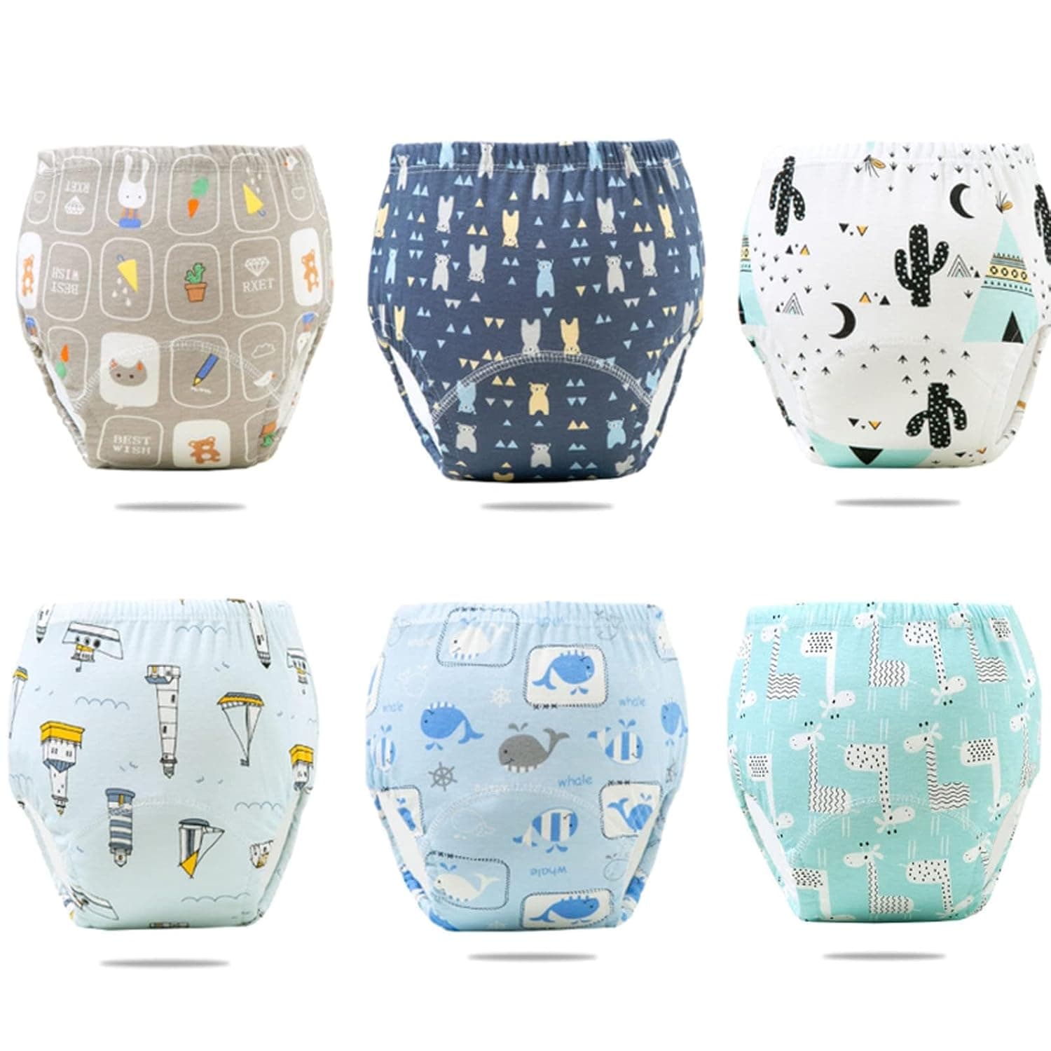 Beauenty 6PCS Baby Potty Training Pants, Breathable Potty Training Underwear, Toddler Training Underwear for 0-3 Years Boy and Girls Strong Absorbent Cotton Training Pants (Medium, Boy)