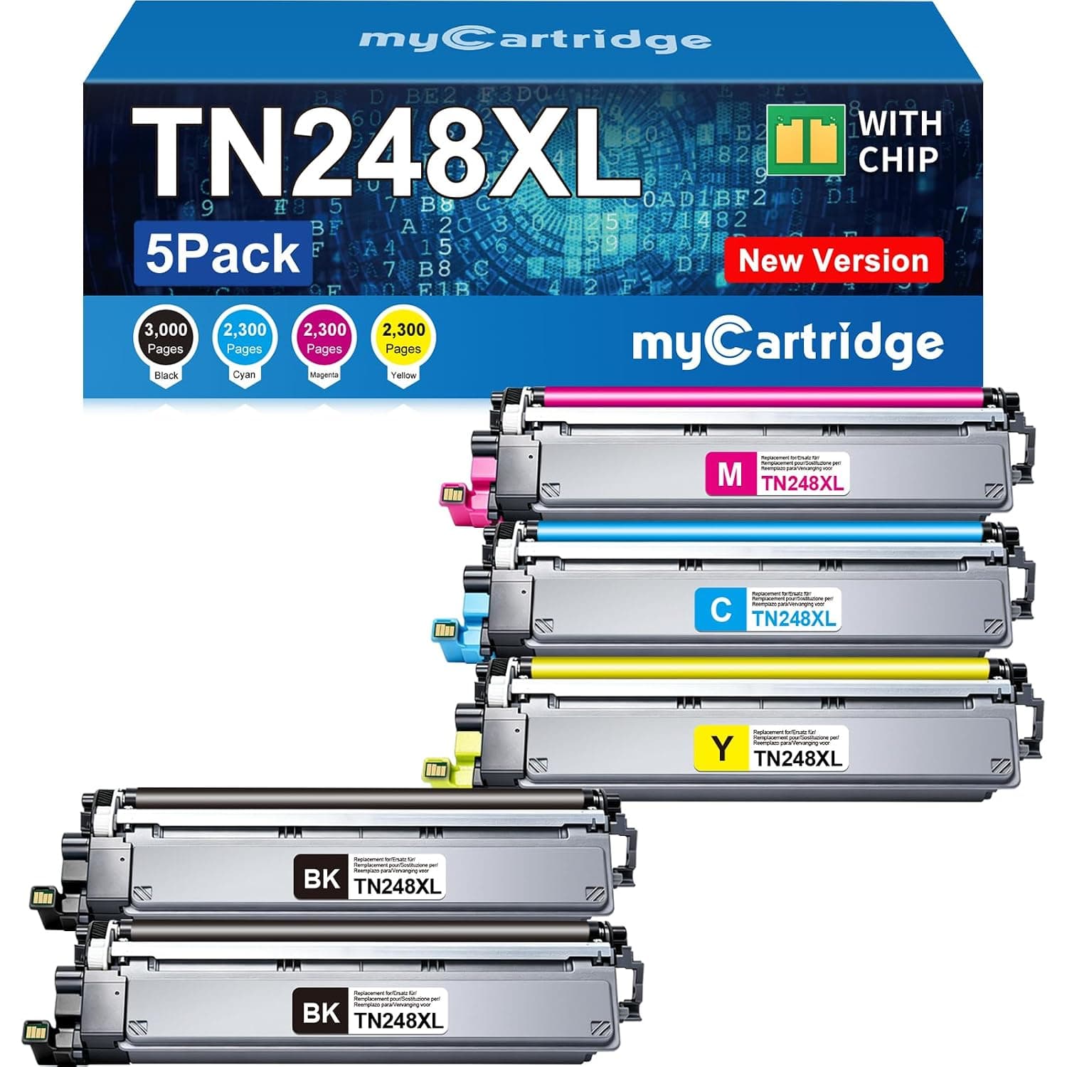MYCARTRIDGE TN248XL TN248 Toner TN-248CMYK TN-248VAL Compatible with Brother MFC-L3760CDW Toner MFC-L3740CDWE MFC-L3740CDW DCP-L3560CDW HL-L3240CDW HL-L3220CWE DCP-L3520CDWE Pack of 5