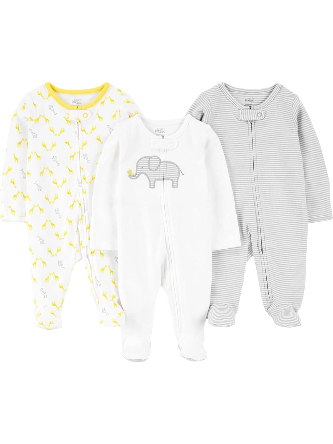 Simple Joys unisex-baby 3-pack Neutral Sleep and Play Baby and Toddler Sleepers (pack of 3)