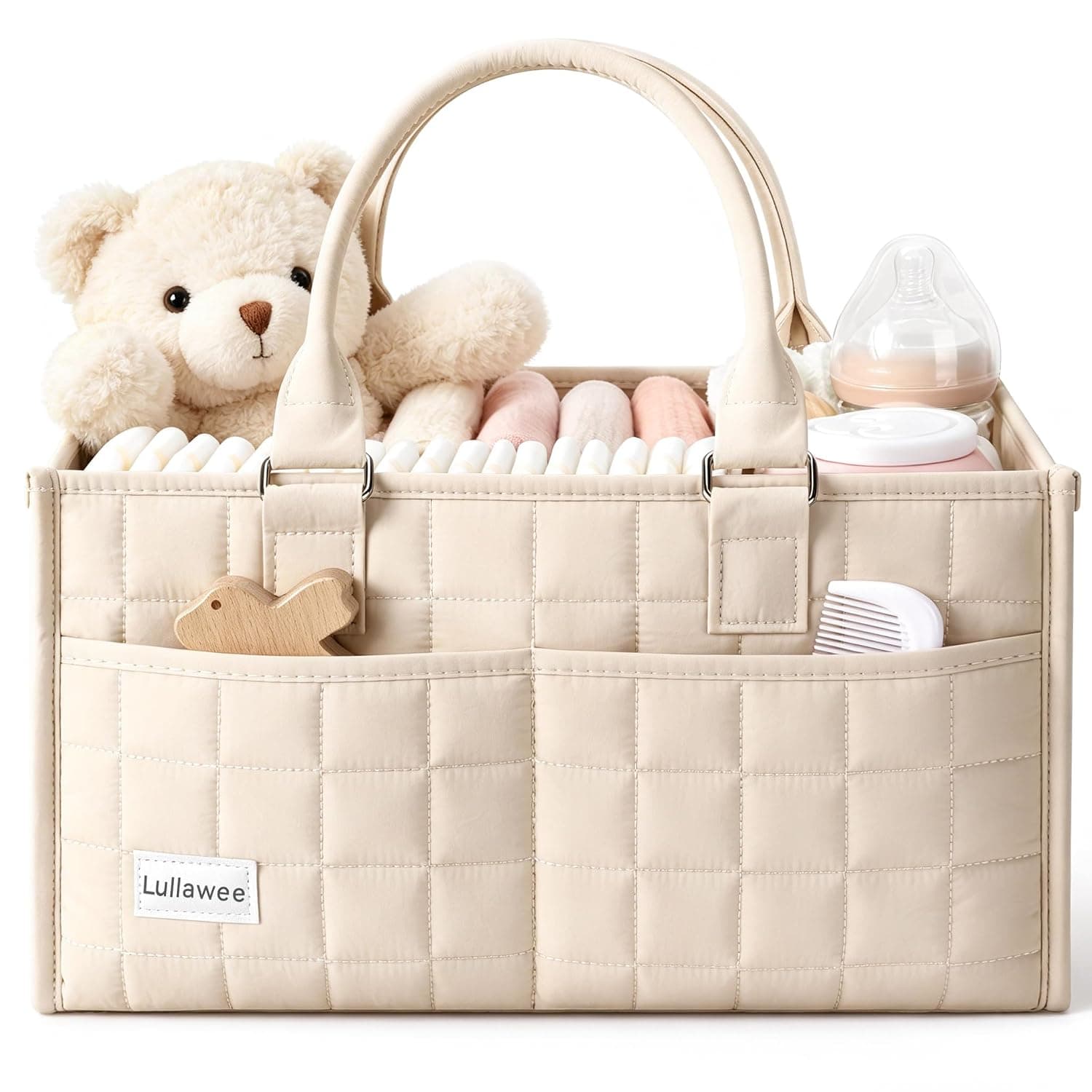 Baby Diaper Caddy Organizer, Portable Nursery Storage Basket with Handle for Newborn Boy or Girl, Gift for Baby Shower Essentials, Registry Must Have Bag, Caddie Car Organizer, Beige