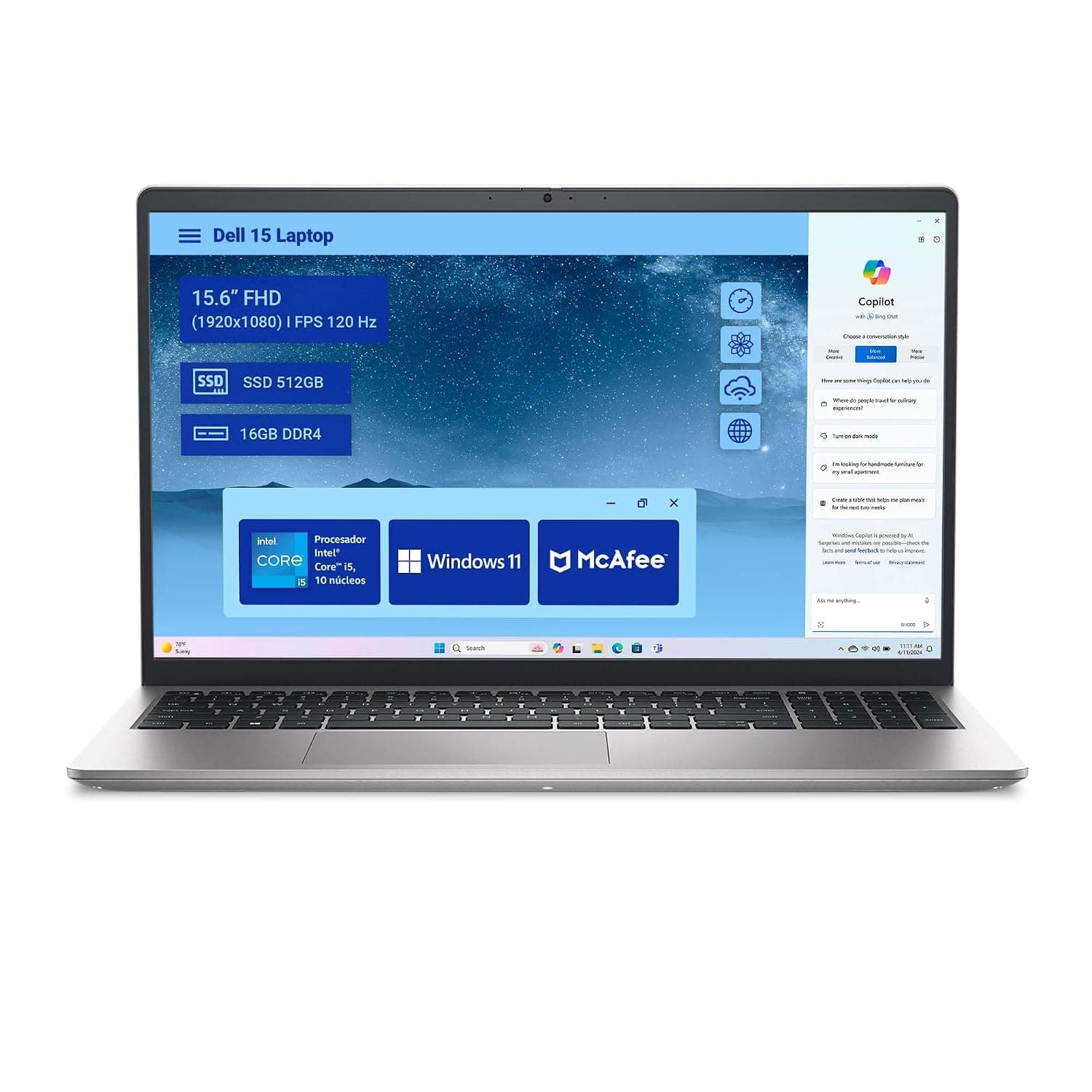 Dell Laptop 15 DC15250 Intel Core i5-1334U 16GB RAM 512GB SSD 15.6" FHD 120Hz with Windows 11 Home