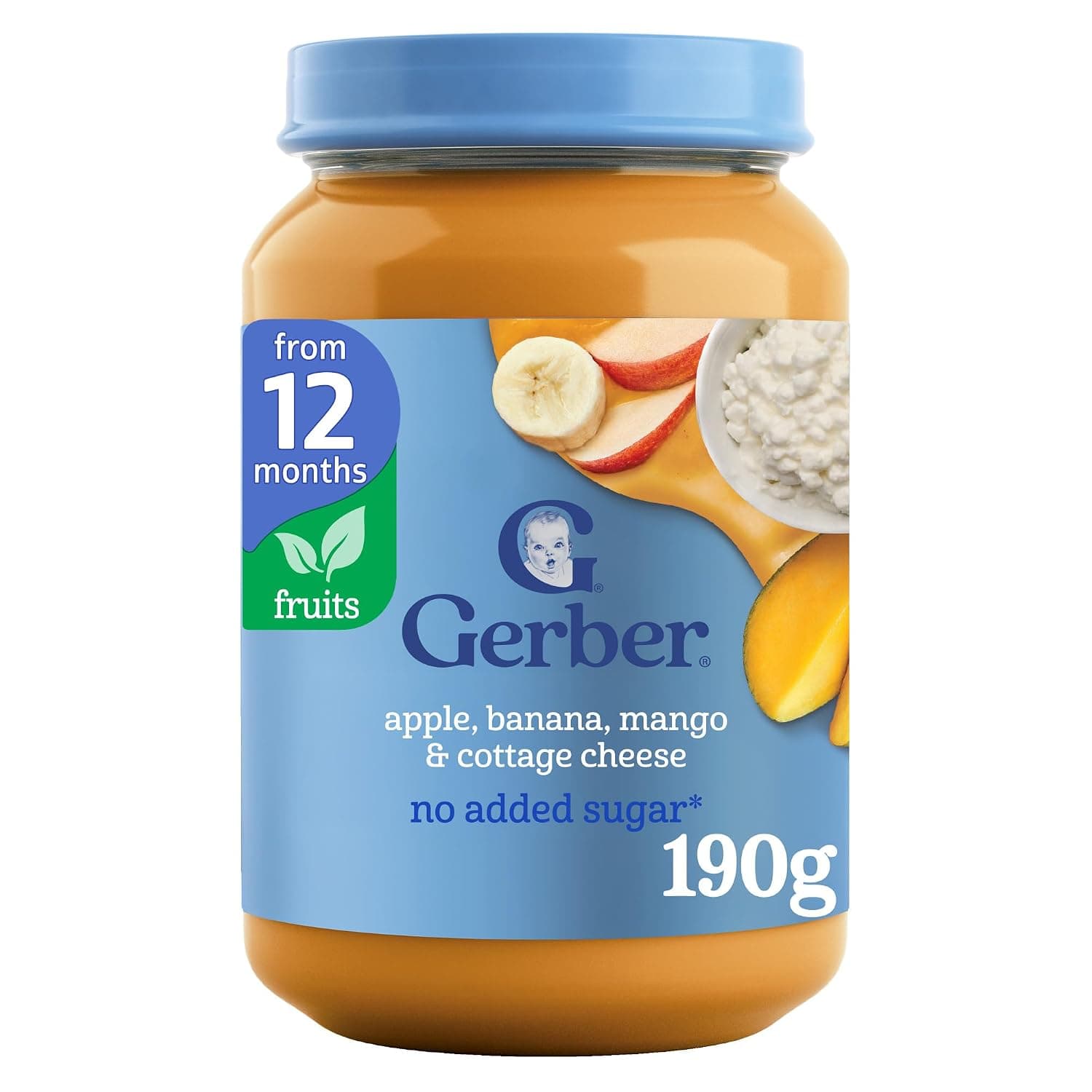 Gerber Baby Food Puree Jar, Apple, Banana, Mango & Cottage Cheese, No Added Sugar, 190g, 12 Months+