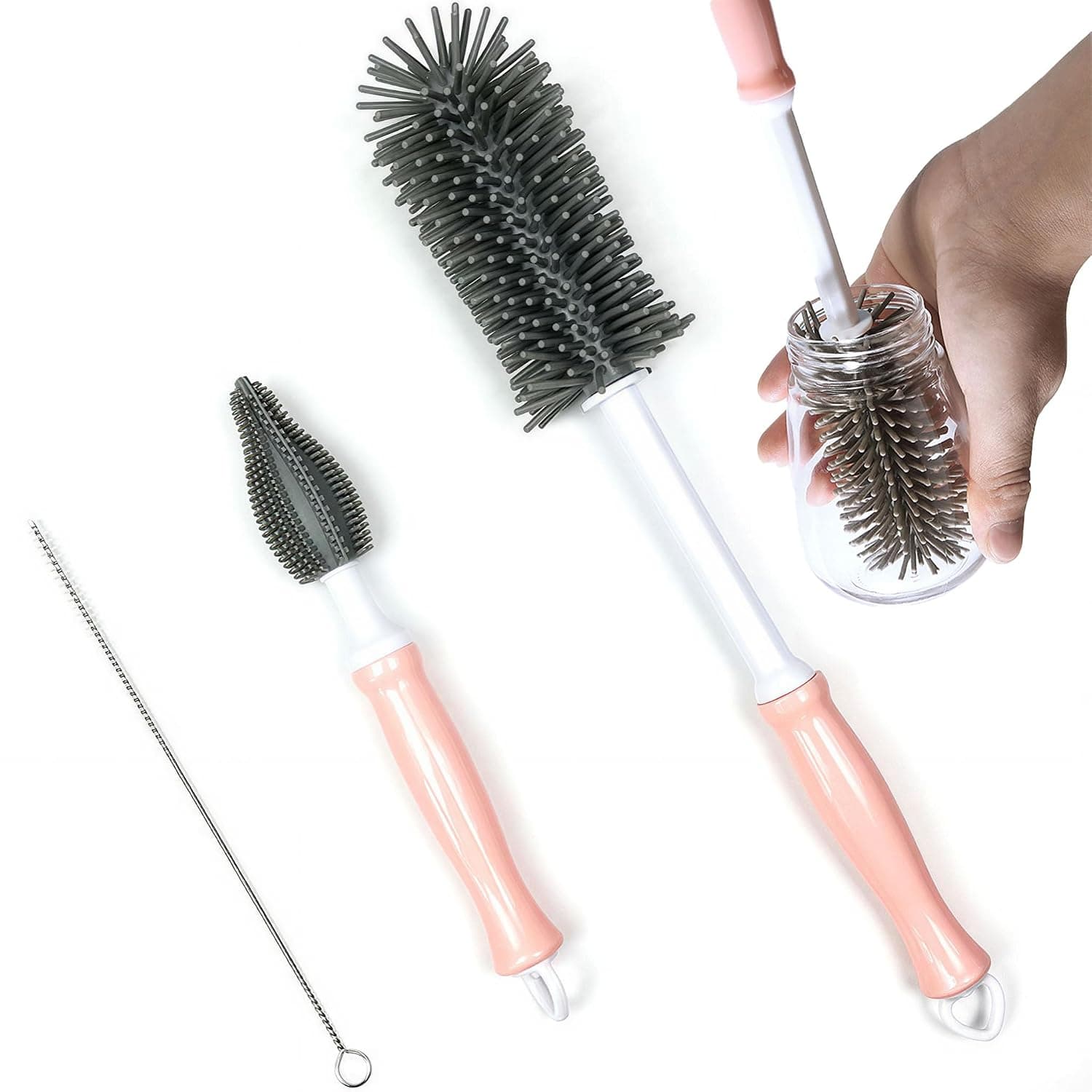ToolHouse Water Bottle Cleaning Brush Degree Rotating Baby Nipple Brush with Long Straight Handle Cleaning for Baby Bottles Wide Neck Water Sports Cups Thermos Mugs Use Home Travel (Starry Sky Gray)