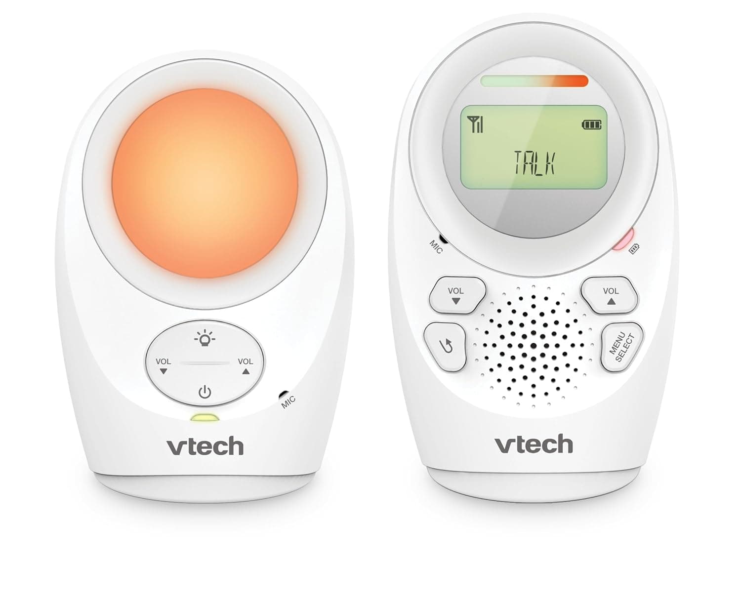 VTech DM1211 Audio Baby Monitor, Long range,Baby monitor with 2-way talk, Noise Level Display, Temperature Sensor, Soothing Sounds, Parent Unit Belt Clip