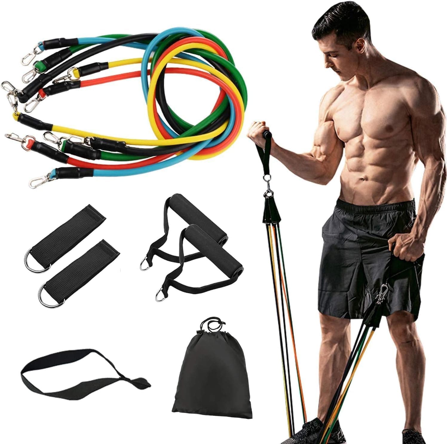 YelaJoy 11 PCS Resistance Bands Set, Stackable Exercise Bands with Handles, Door Anchor, Ankle Straps, Carrying Bag for Home Gym Workout, Fitness Training Equipment, Multicolor