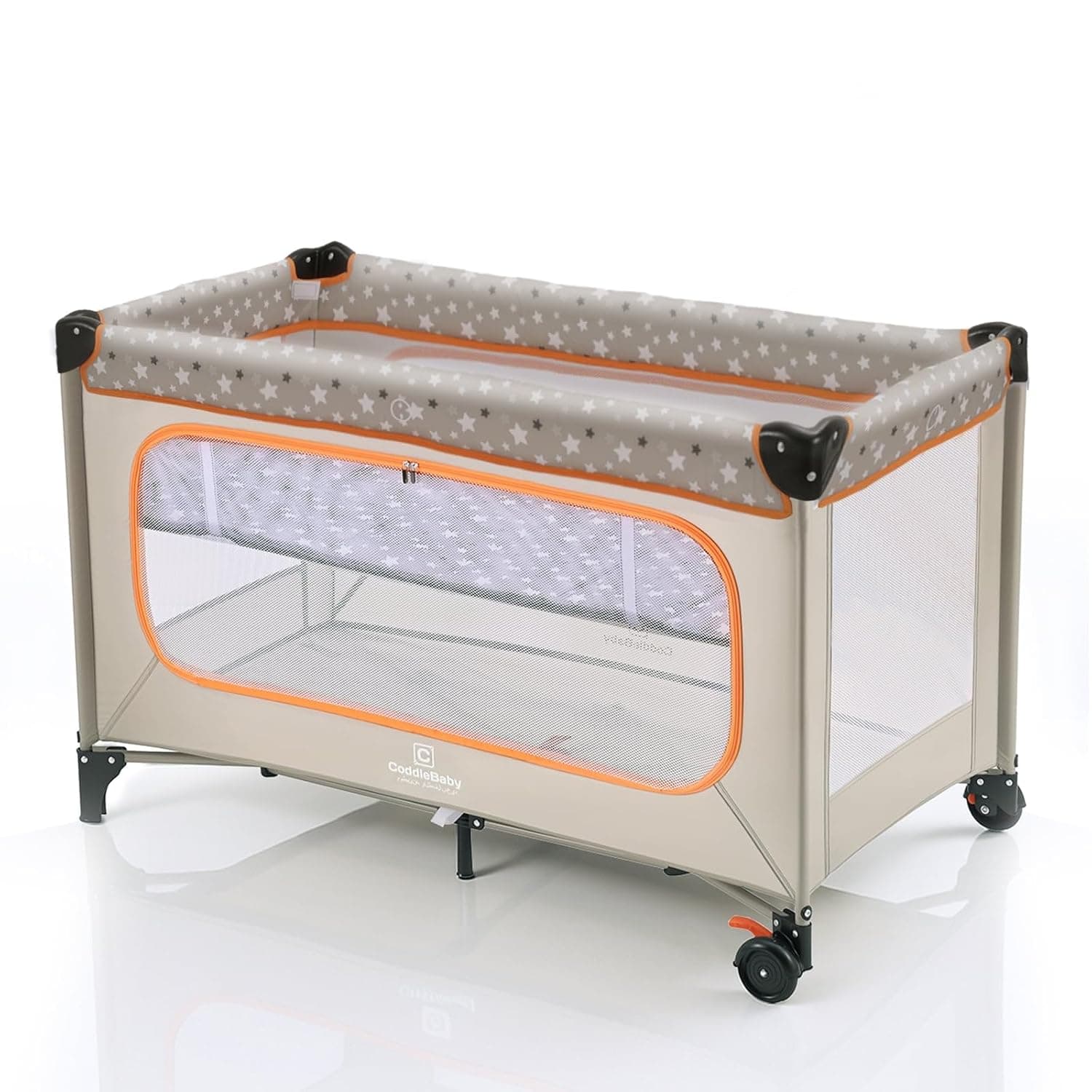 Playard Baby Cots with Playmat/Mattresses, Indoor & Outdoor Play Events with Belt Moving Wheel Baby Cribs, Fiber Waterproof Soft Cots with 160x120cm