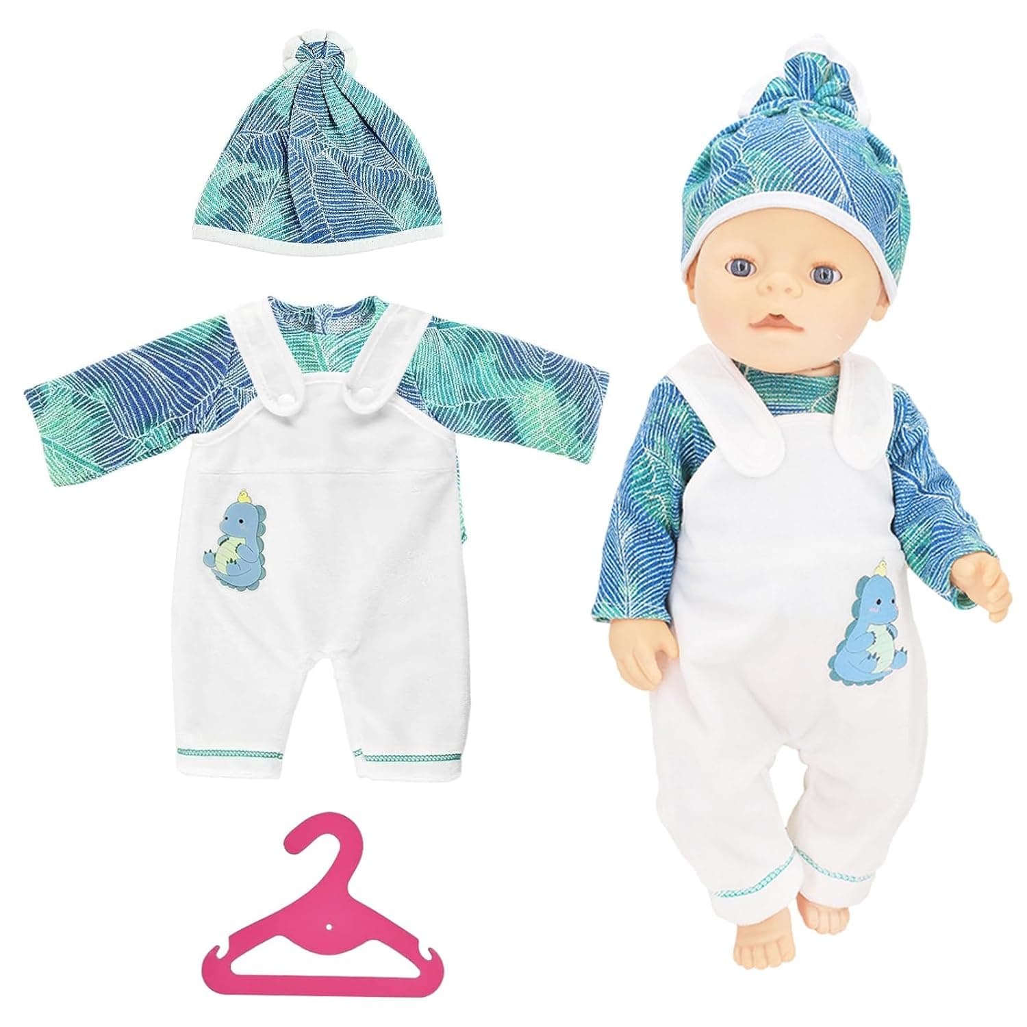 Doll Clothes Outfits for Baby Dolls Doll Accessories for Baby Dolls 35-43 cm Doll Clothes with Hat Long Sleeve Trousers New Born Gift for Children Boys Dinosaur