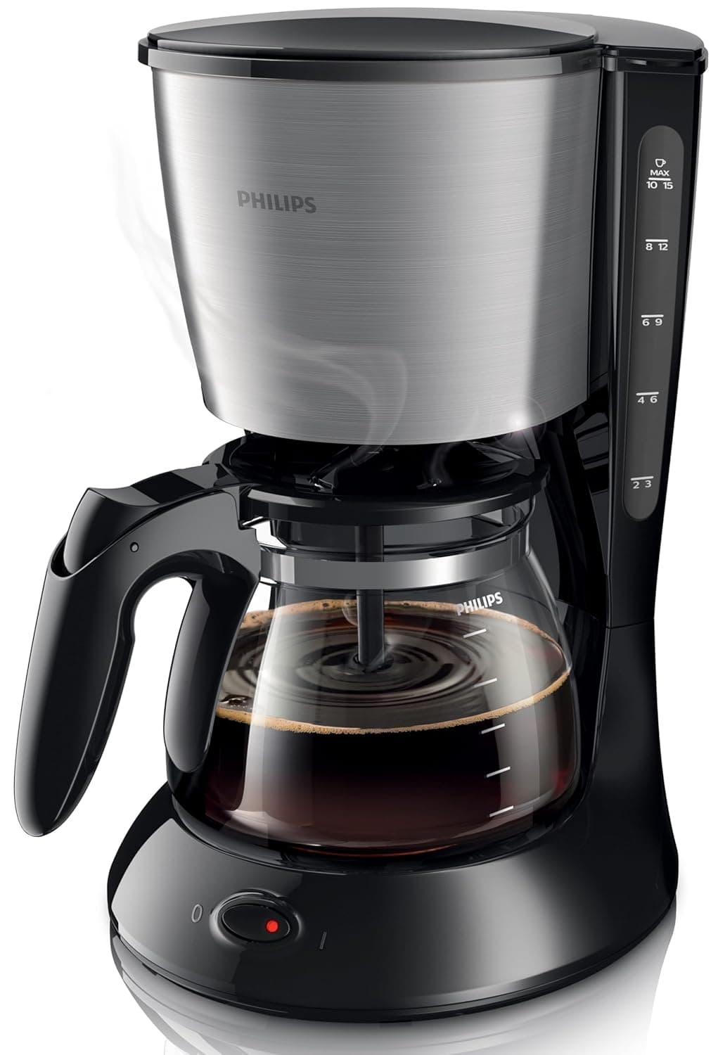 Philips Drip Coffee Maker - 1.2L, Up to 15 Cups, Glass Jug, Auto Off Function, Silver/Black - HD7462/20