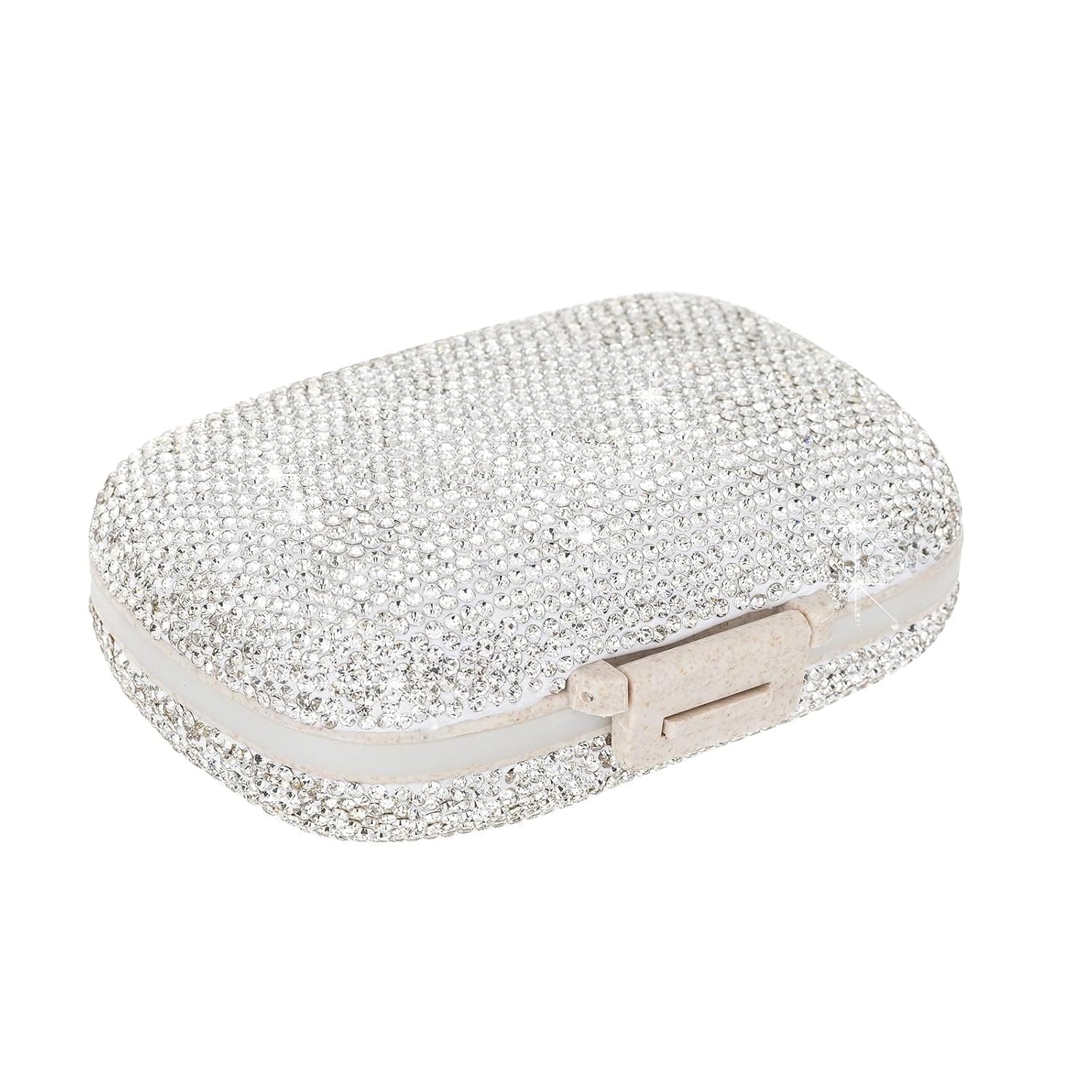 Medicine Organizer 8 Compartments Portable Travel Pill Organizer Crystal Small Pill Box Weekly Pill Container Daily Pill Holder Case for Vitamins,Cod Liver Oil, Supplement(Silver)