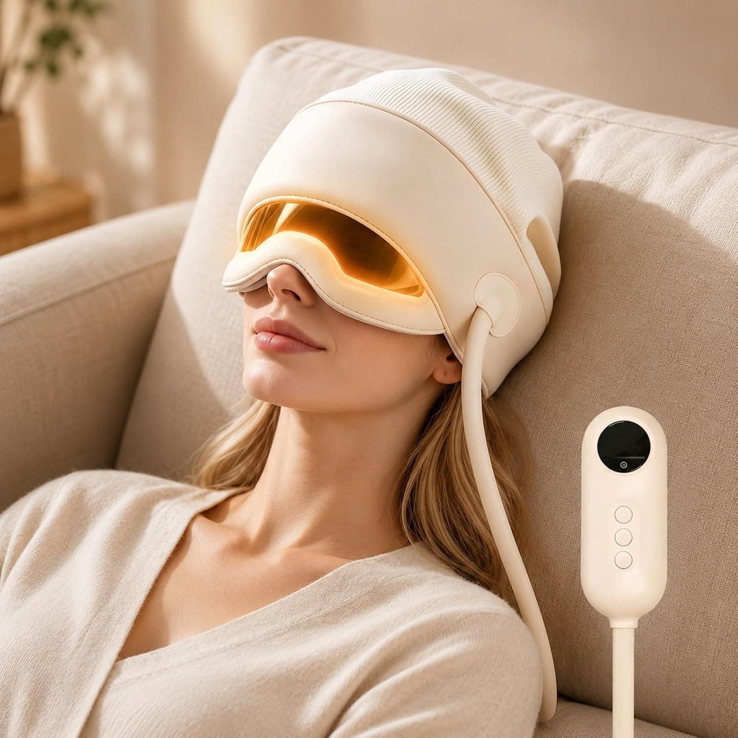 2-in-1 Head and Eye Massager with 6-Level Heat & 6-Zone Kneading, Electric Scalp & Eye Massage Device with Remote Control & Vision Window for Stress Relief & Relaxation, Excellent Gift