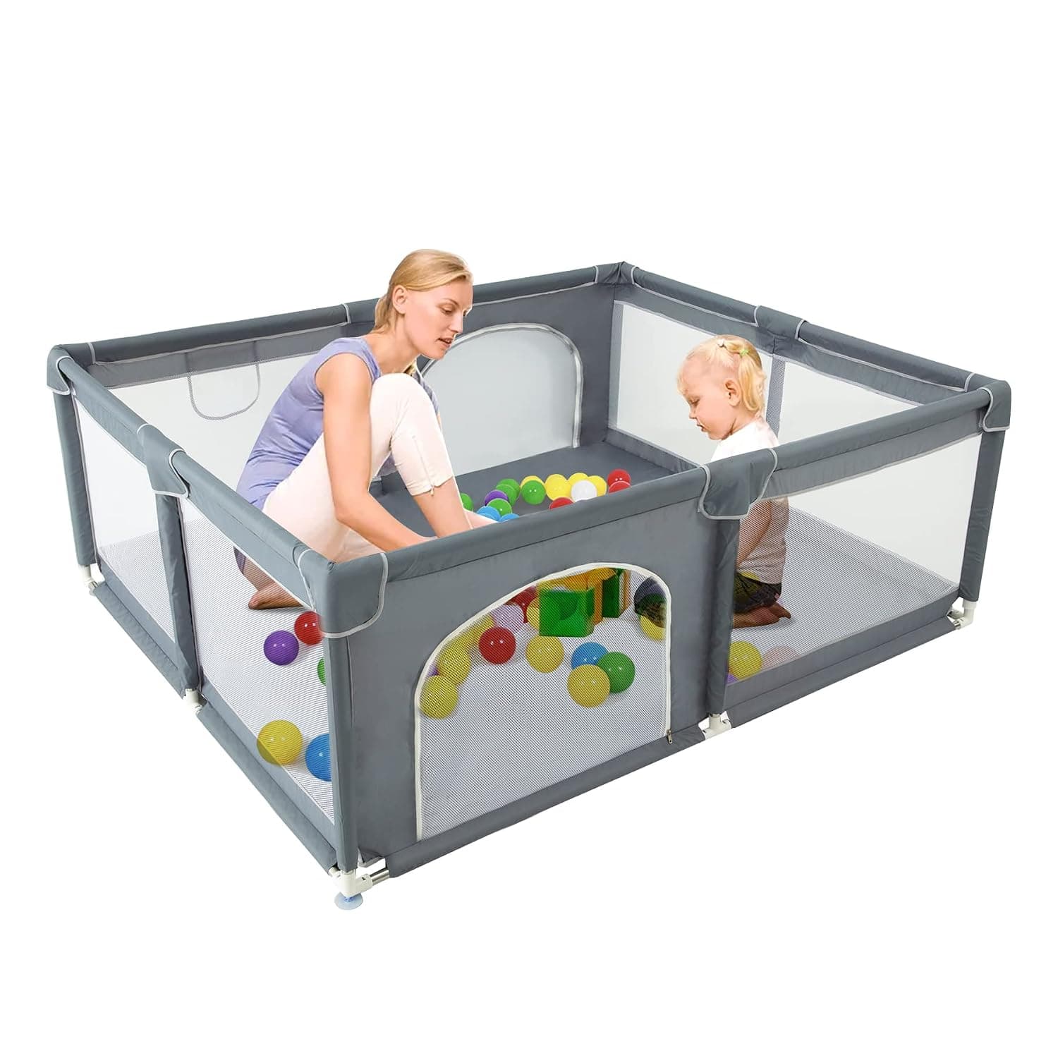 hibobi Baby Playpen, Kids Large Playard with 50PCS Pit Balls, Indoor & Outdoor Kids Activity Center, Sturdy Play Yard for Toddler, Children's Fences Packable & Portable (180 * 200cm)