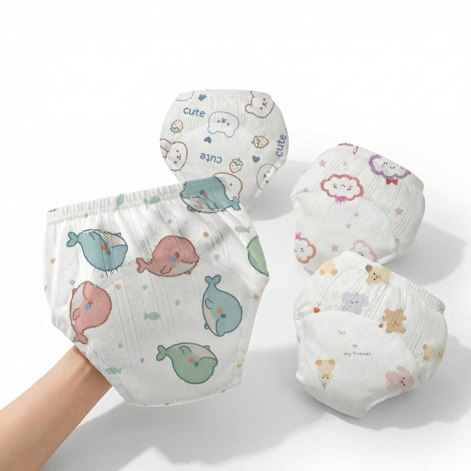 4 Pack Washable Baby Potty Training Pants, 100% Cotton Absorbent Waterproof Cloth Underwear with Cute Patterns (L (26.5–44.1 lbs))