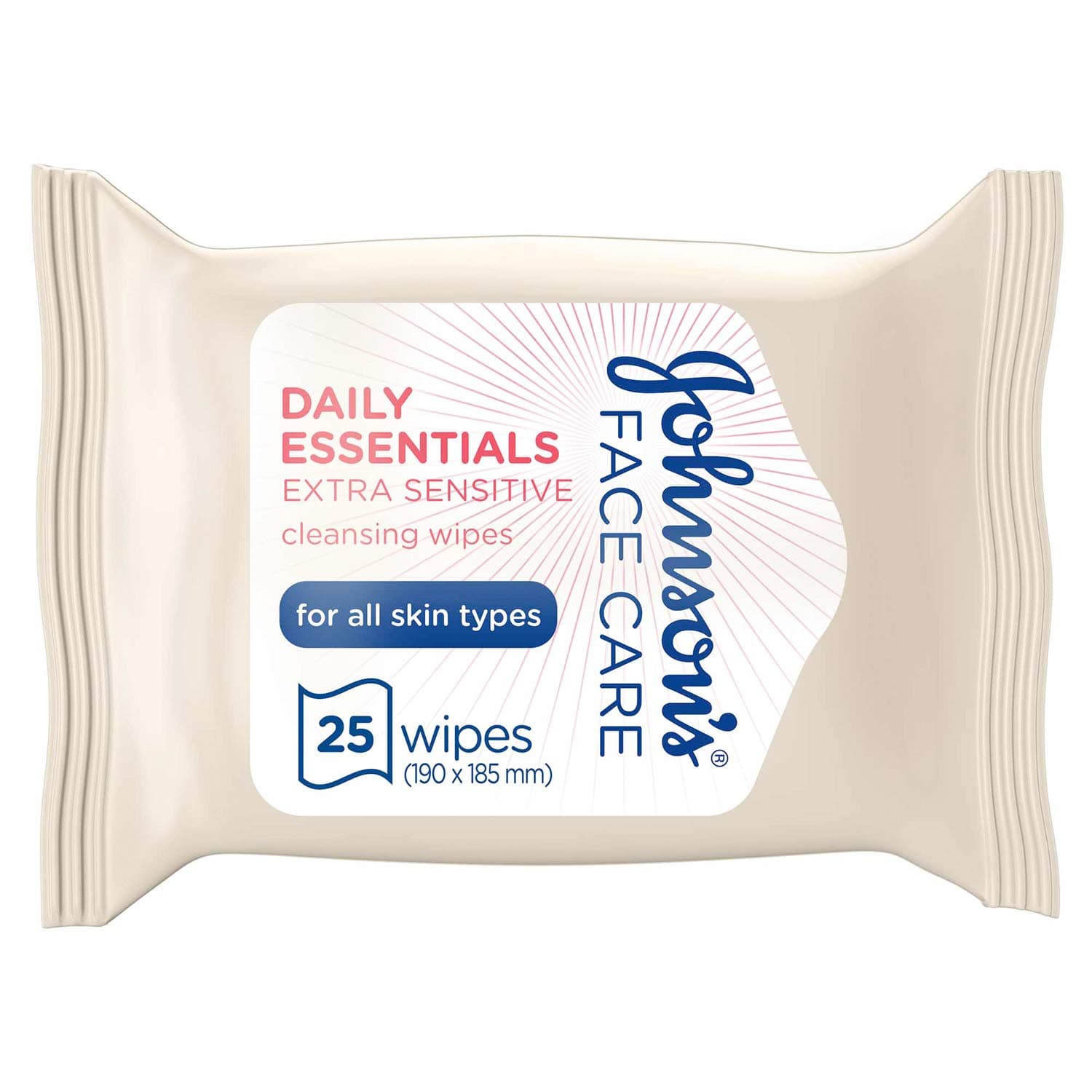 JOHNSON’S Cleansing Face Wipes, Daily Essentials, Make up remover Extra-Sensitive, All Skin Types, Pack of 25 wipes
