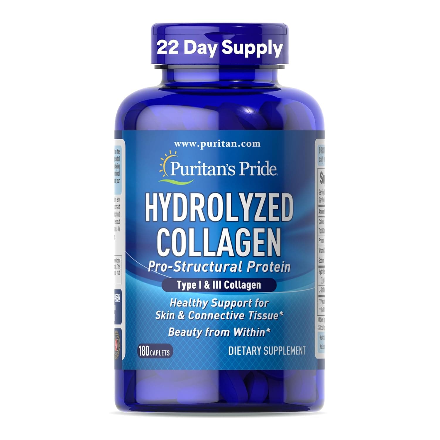 Hydrolyzed Collagen 4000 Mg Caplets, Supports Healthy Skin, Bones and Joints* 180 Count, by Puritan's Pride