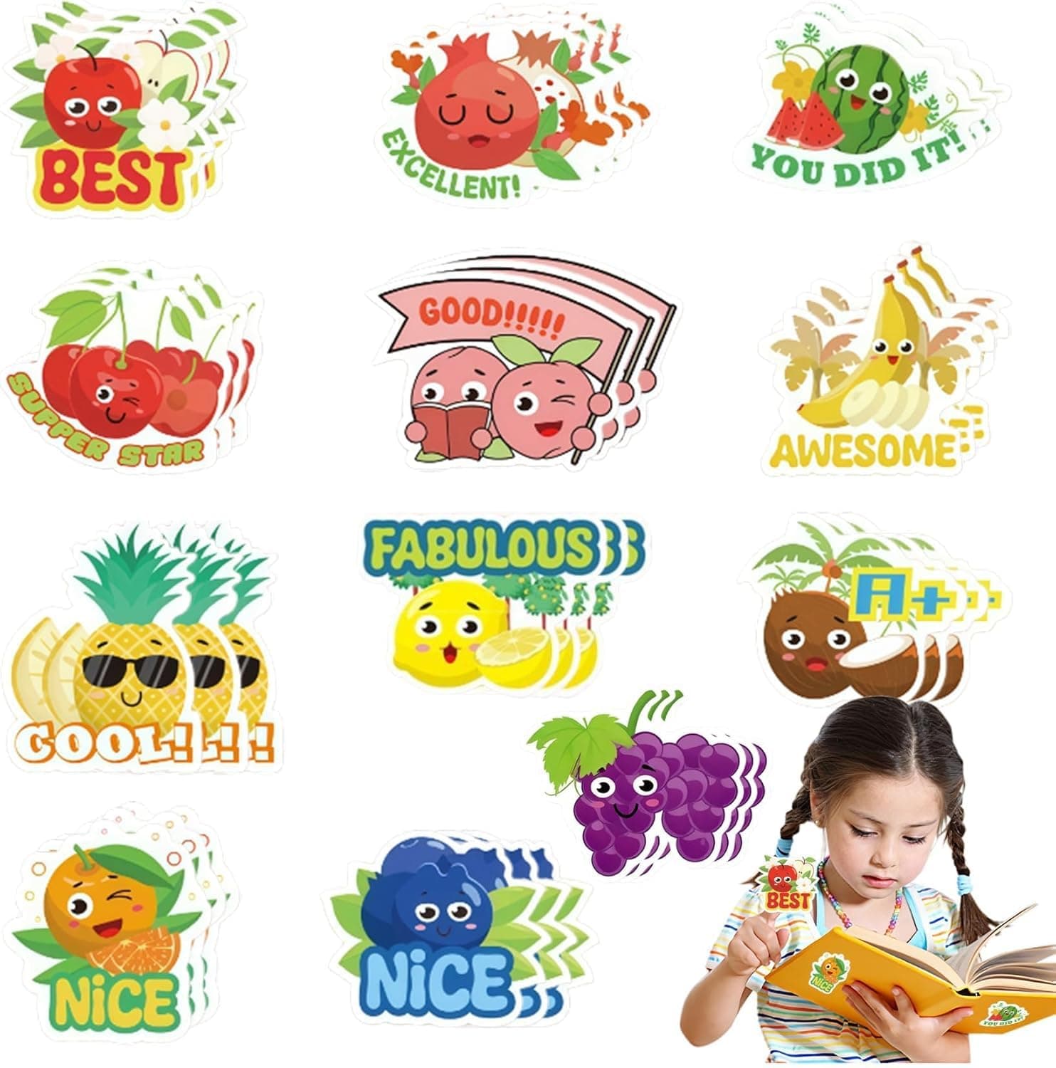 X spring Reward Stickers, 60 Sheets Bulk Pack with Fruit Scents, Smelly Scratch and Sniff Scented Sticker for Kids, Classroom Teacher Supplies for Student Behavior Incentive Charts, 12 Fragrances