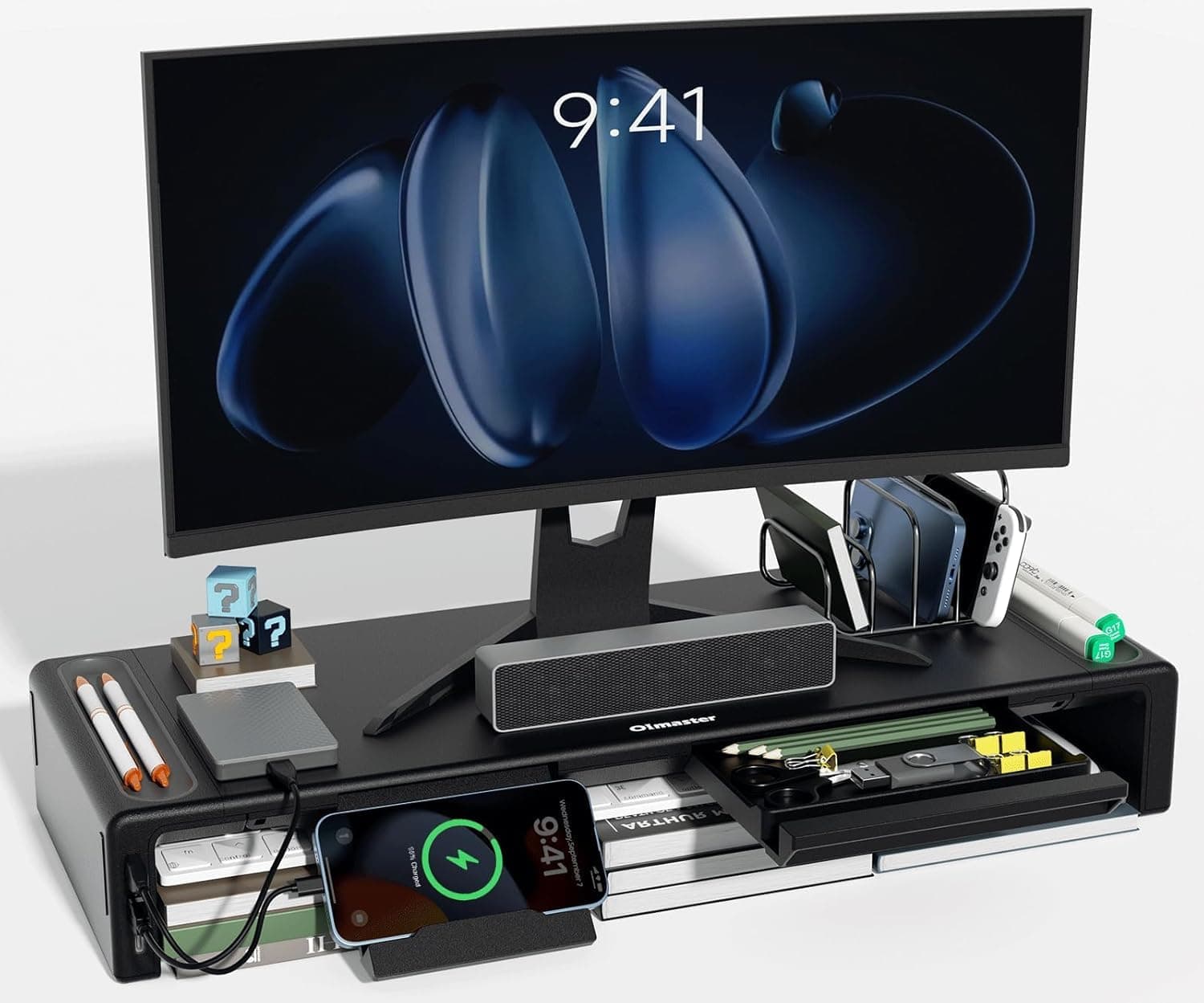 XICEN Monitor Stand Riser, Gaming Monitor Riser with RGB Light, Foldable Computer Monitor Stand, Desk Organizers and Accessories for Desktop, Printer (Black)