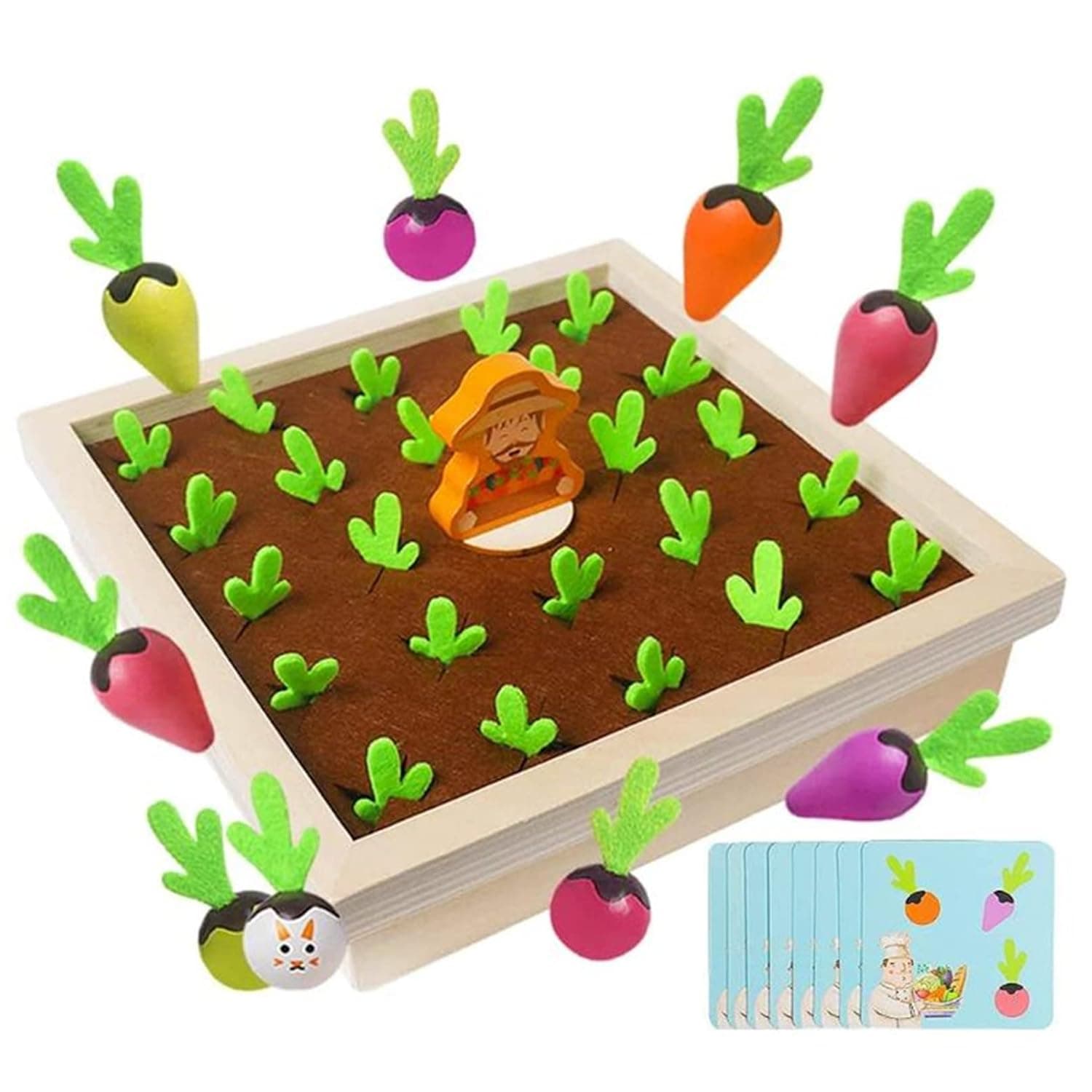 Soofam Carrot Harvest Game Wooden Toy, Montessori Toys Baby Carrot Pull Toy,Vegetable Memory Game Shape Color Sorting Matching Educational Wooden Toys for 1-3 Toddlers