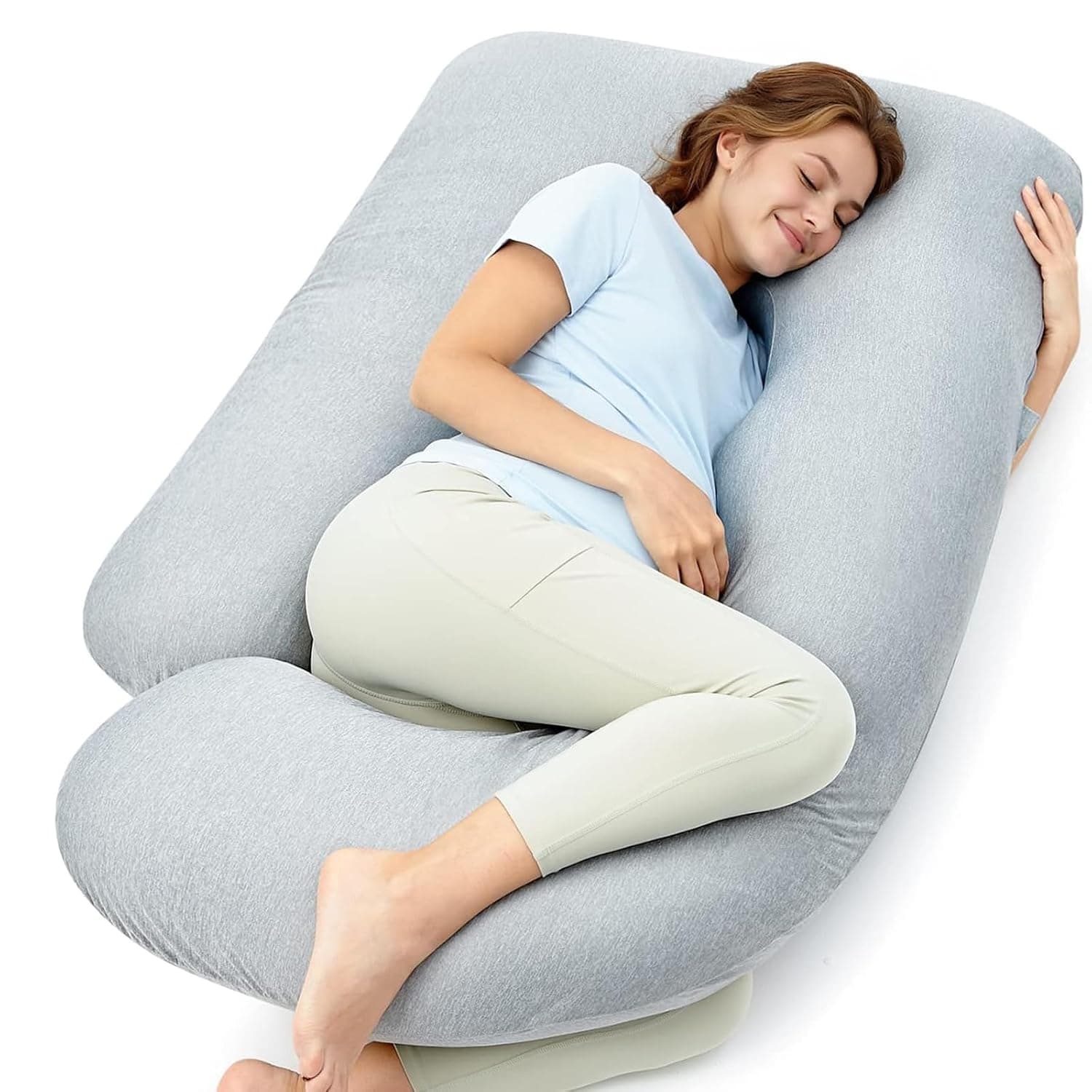Momcozy Pregnancy Pillow for Sleeping - U Shaped Full Body Maternity Pillow | Removable Cooling Cover, Support for Back, Legs, Belly, Hips for Pregnant Women, Side Sleeper, 57 Inch, Grey