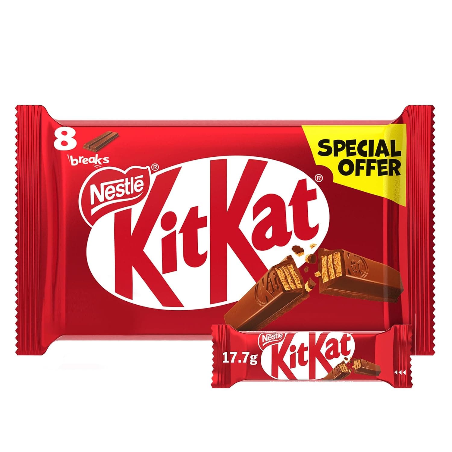 KitKat Nestle 2 Finger Milk Chocolate Wafer Bar 17.7g (8 Bars)