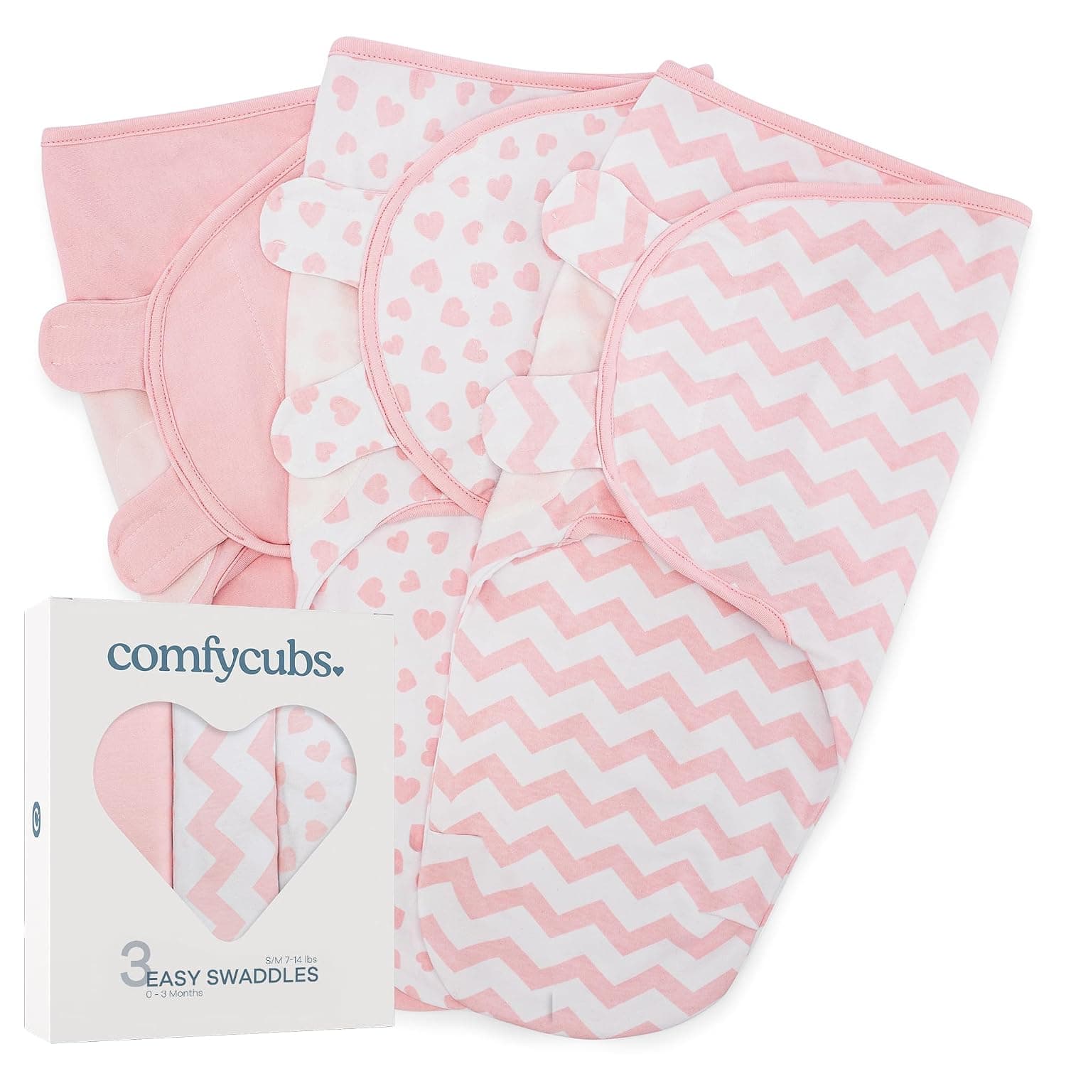 Comfy Cubs Swaddle Blanket Baby Girl Boy Easy Adjustable 3 Pack Infant Sleep Sack Wrap Newborn Babies (Small 0-3 Month, Pink)