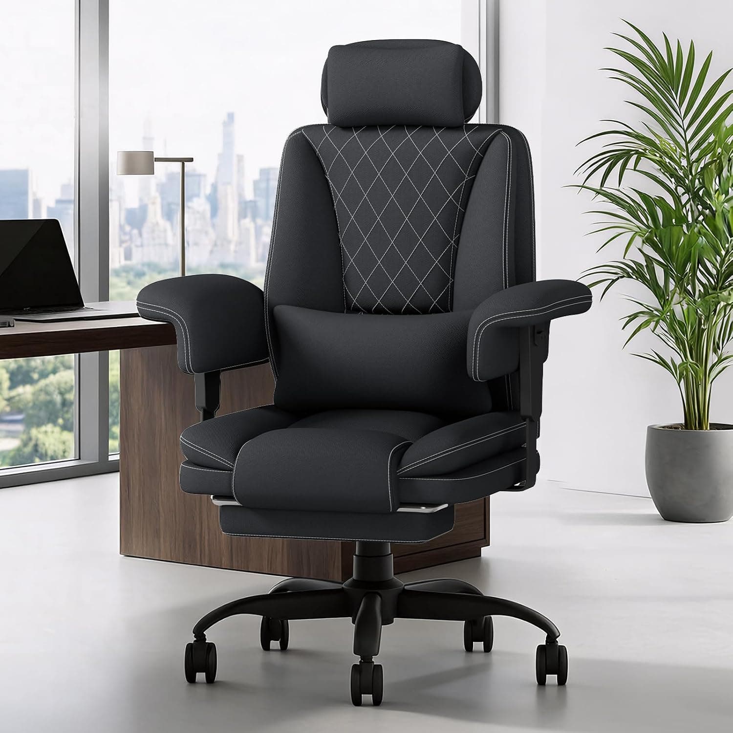 Big and Tall Office Chair, Ergonomic Office Chair with Footrest & Lumbar Support, High Back Executive Desk Chairs, Computer Chairs, Extra Wide Gaming Chair, Heavy Duty, 500lbs, Adults, BLACK