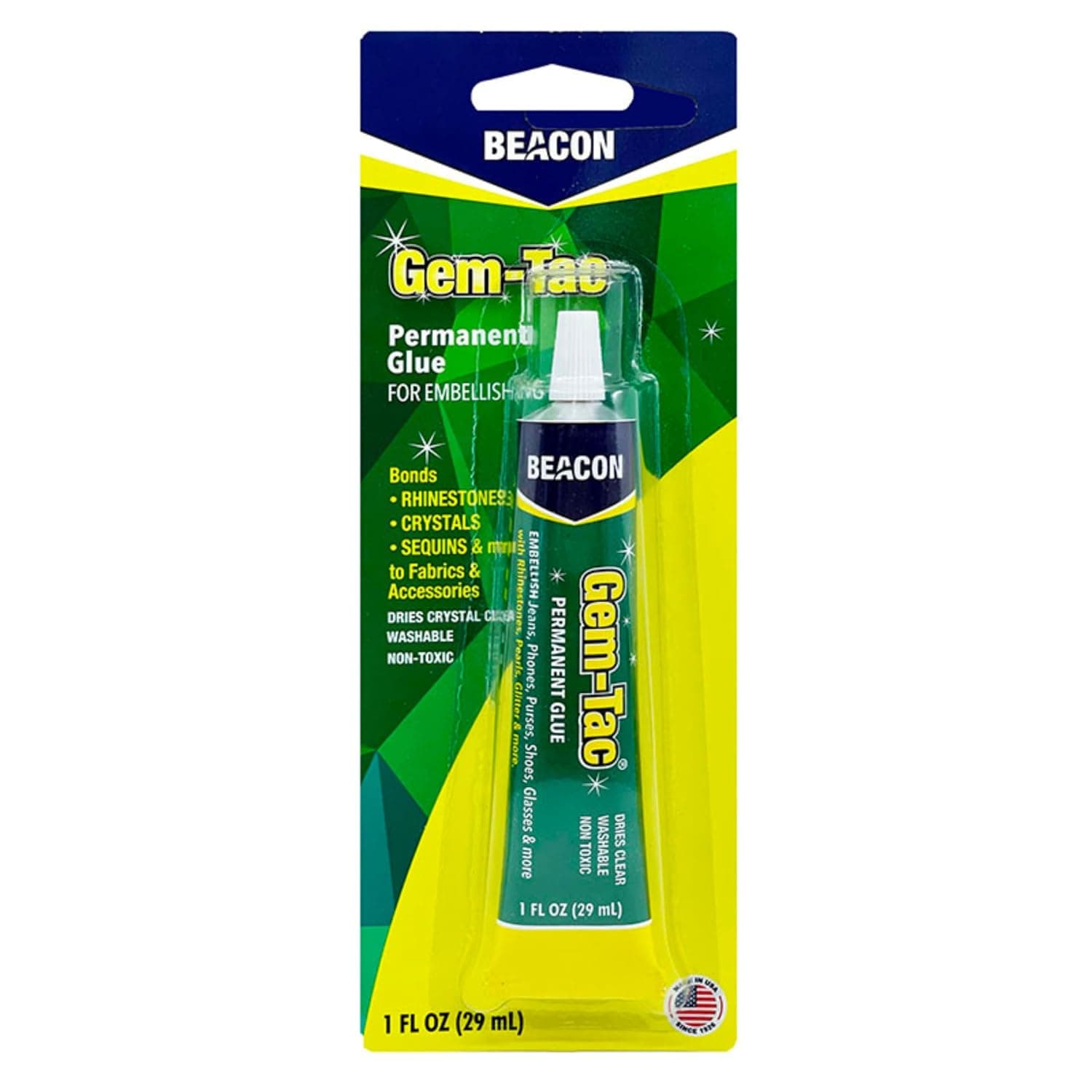 BEACON Gem-Tac Premium Quality Adhesive for Securely Bonding Rhinestones and Gems - Water-Based, UVA Resistant, 1-Ounce