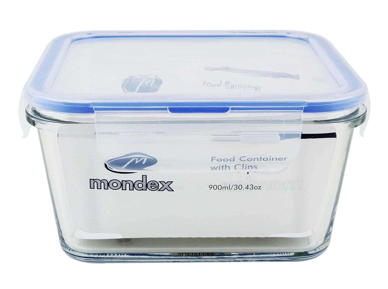 Mondex 2Pcs 400ml& 900mlSquare Glass Food Storage Container With Blue Lid Cmn0241-47