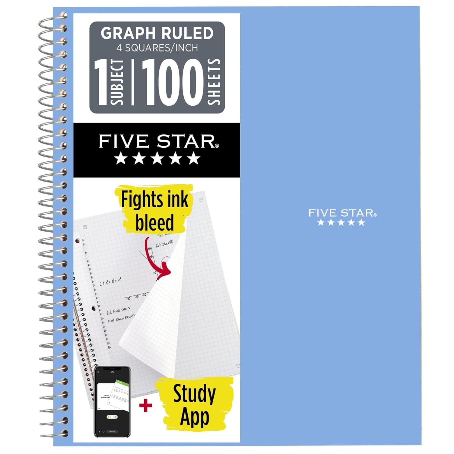 Five Star Spiral Notebook, 1-Subject, Graph Ruled Paper, Fights Ink Bleed, Water Resistant Cover, 8-1/2" x 11", 100 Sheets, Teal (06190AA4)