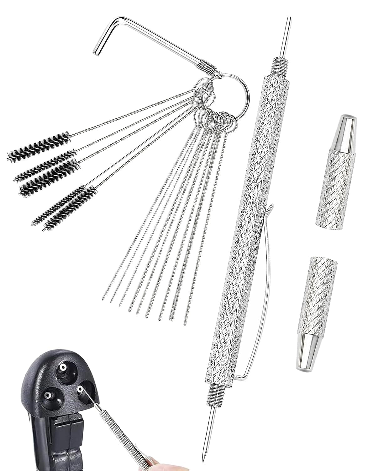 17 PCS Car Windscreen Cleaning Tool Set 2-in-1 Windshield Washer Nozzle Adjustment Tool with 15 Brush Sizes & Wrench – Car Windscreen Cleaner Tool Car Blockage Removal Tools for All Vehicles