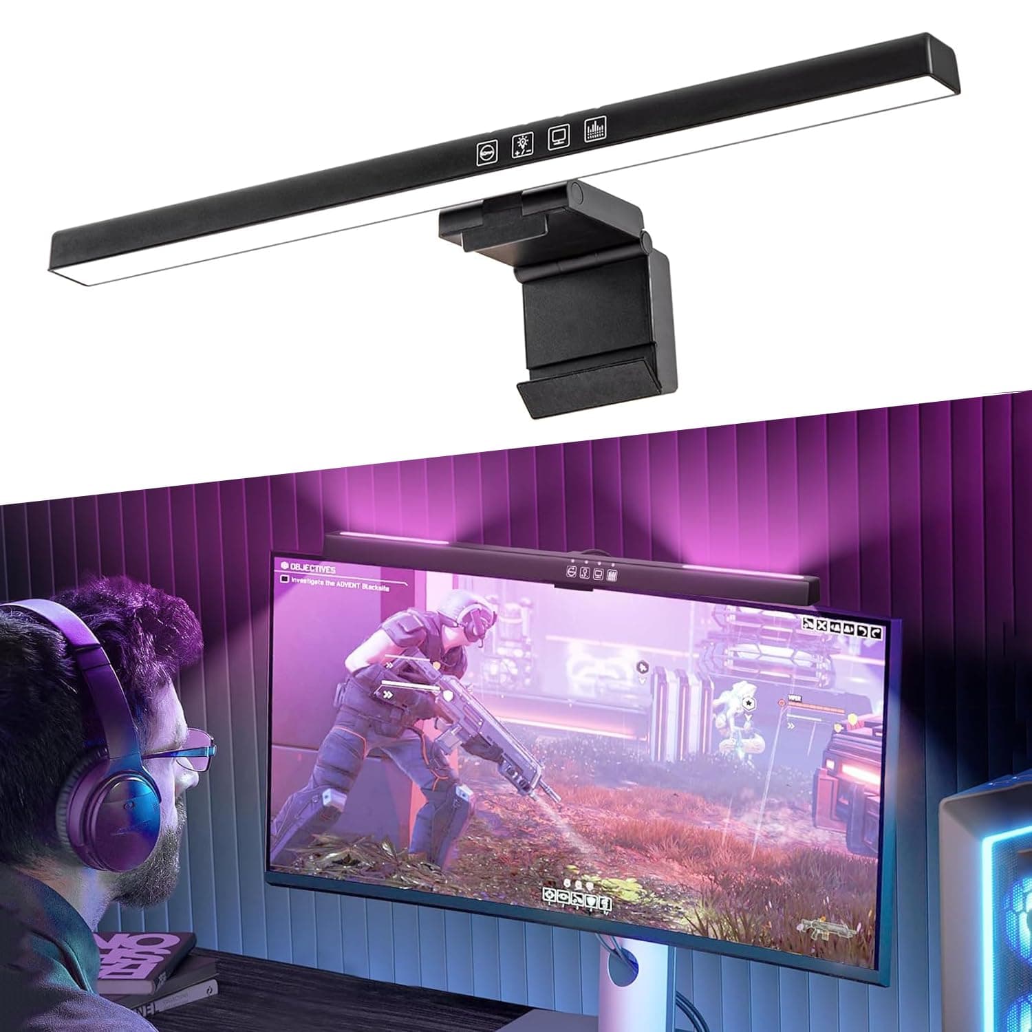 Gaming Monitor Lamp, Monitor Light Bar with RGB Backlight, Eye Caring No Screen Glare LED Light, 3 Color Temperature & Dimmable, Touch Control, for PC Gaming/Office/Learning/Party(Flat)