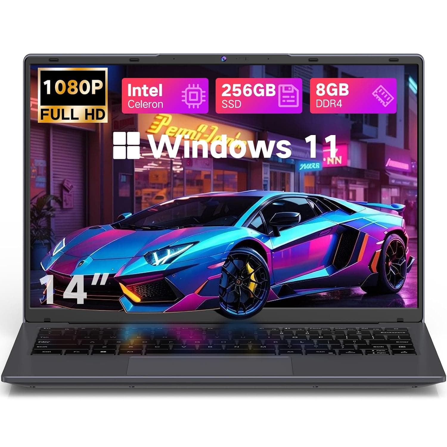 DERE 14 inch Traditional Laptop Computers, 1920 * 1200 IPS Display Laptop for Student and Business, N5805, 8GB RAM, 256GB SSD, HDMI, Wi-Fi, Win11 OS, Silver Gray