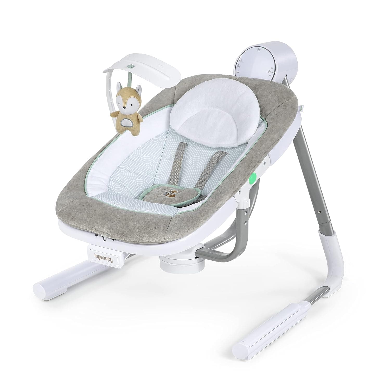 Ingenuity Anyway Sway 5-Speed Multi-Direction Portable Foldable Baby Swing & Infant Seat with Vibrations, Nature Sounds, 0-9 Months 6-20 lbs (Ray)…